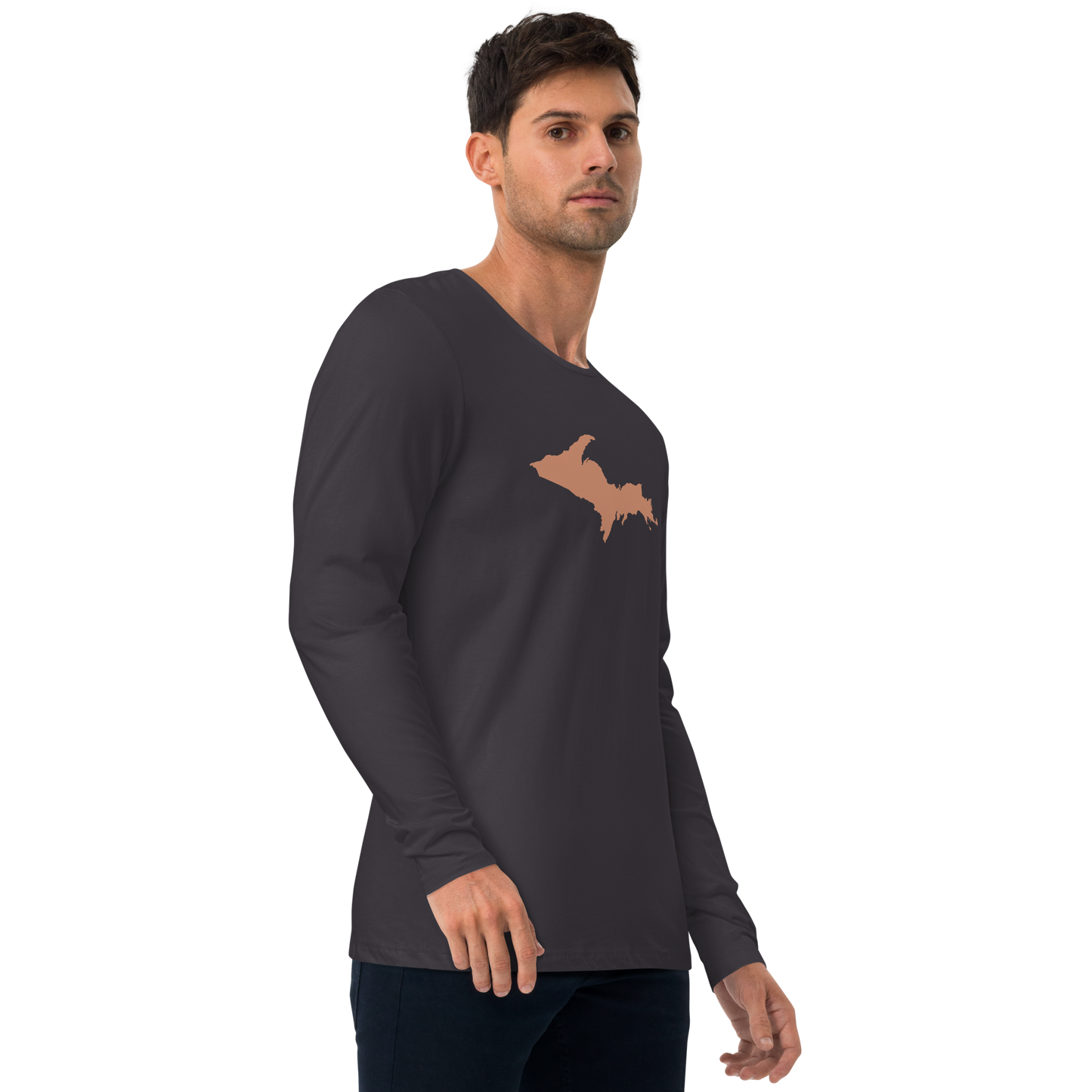 Michigan Upper Peninsula Fitted T-Shirt (w/ Copper UP Outline) | Men's Long Sleeve