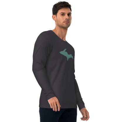 Michigan Upper Peninsula Fitted T-Shirt (w/ Copper Green UP Outline) | Men's Long Sleeve