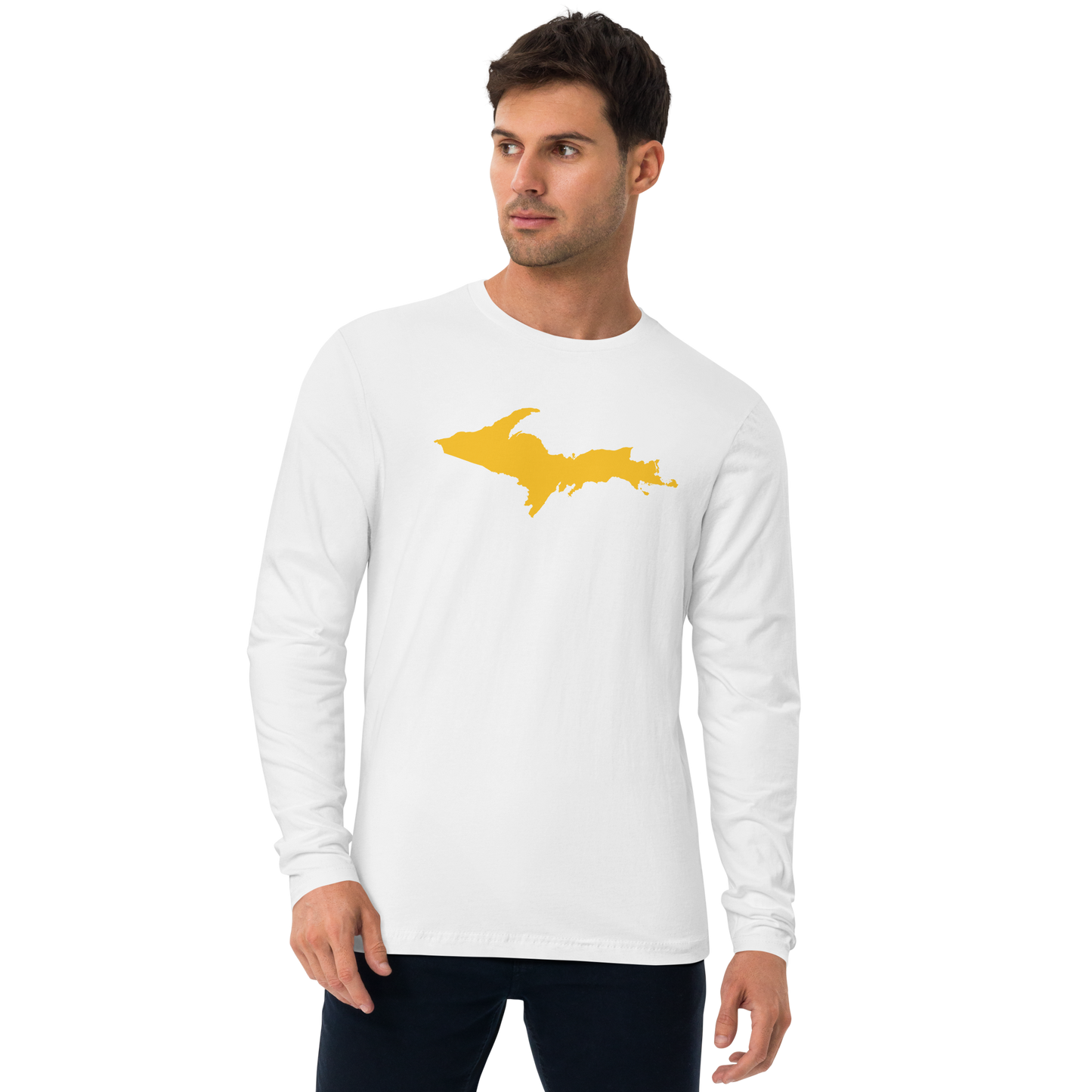 Michigan Upper Peninsula T-Shirt (w/ Gold UP Outline) | Men's Fitted Long Sleeve