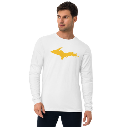 Michigan Upper Peninsula T-Shirt (w/ Gold UP Outline) | Men's Fitted Long Sleeve