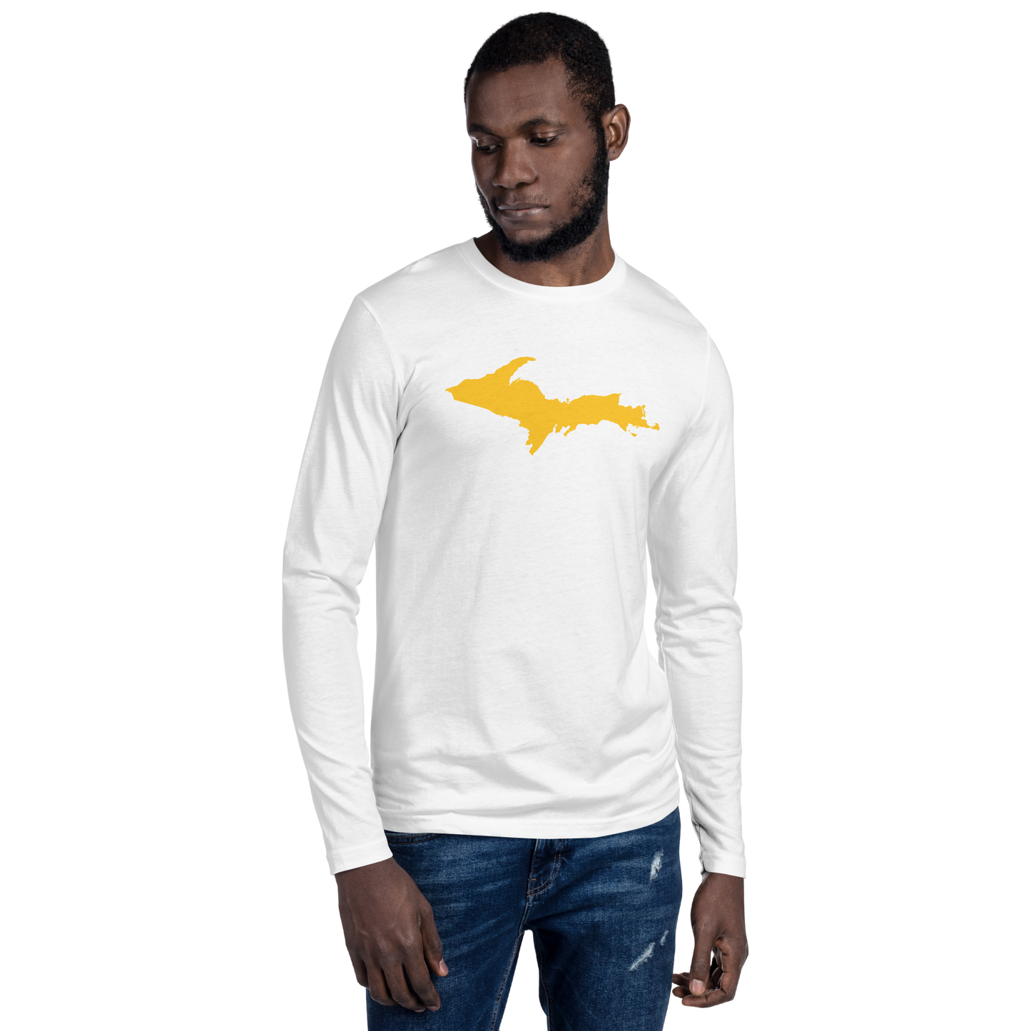 Michigan Upper Peninsula T-Shirt (w/ Gold UP Outline) | Men's Fitted Long Sleeve