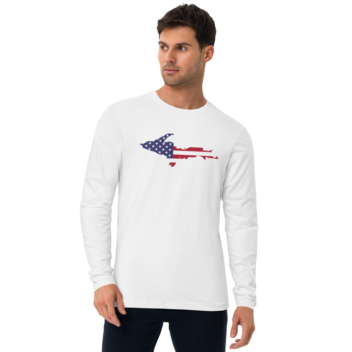 Michigan Upper Peninsula T-Shirt (w/ UP USA Flag) | Men's Fitted Long Sleeve