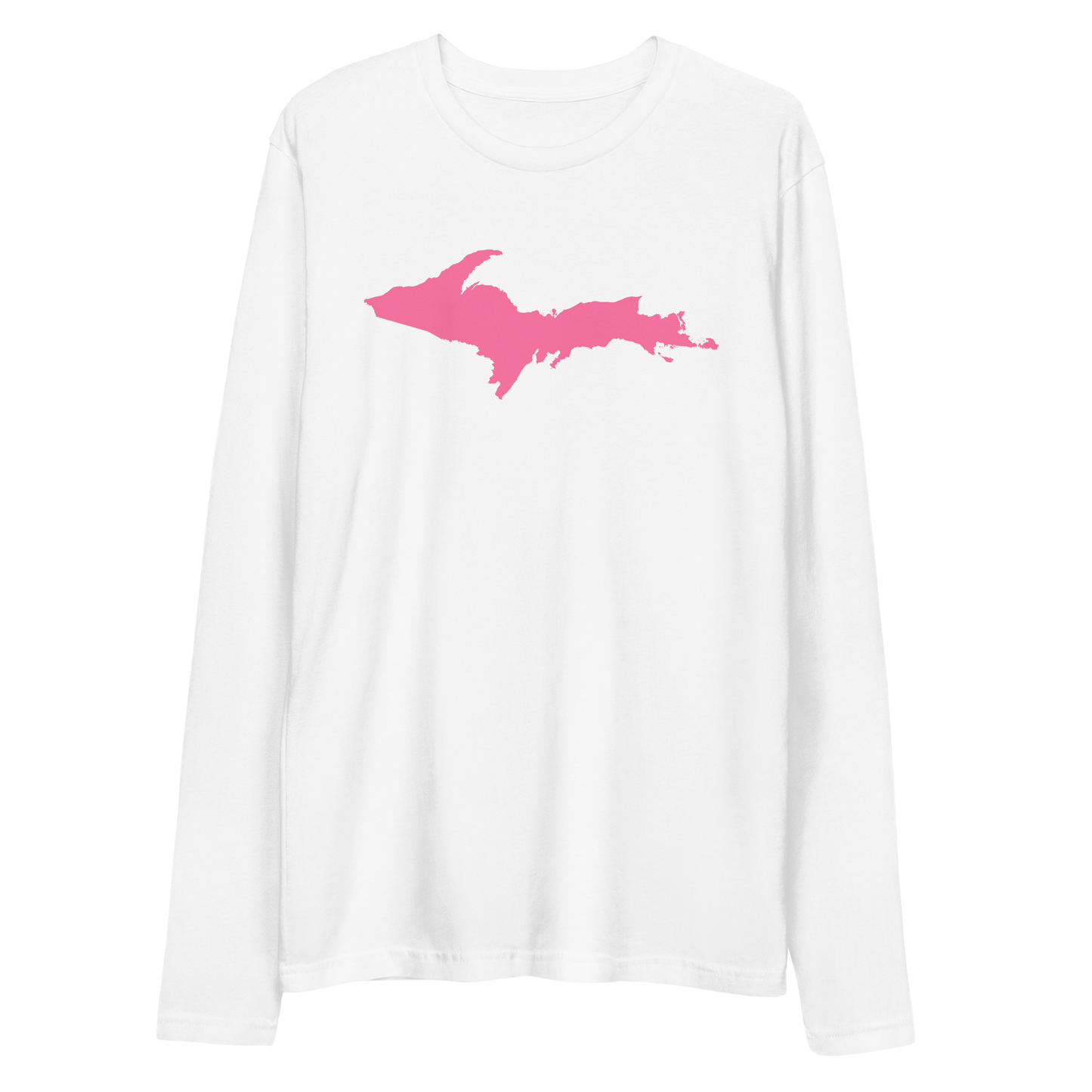 Michigan Upper Peninsula Fitted T-Shirt (w/ Pink UP Outline) | Men's Long Sleeve