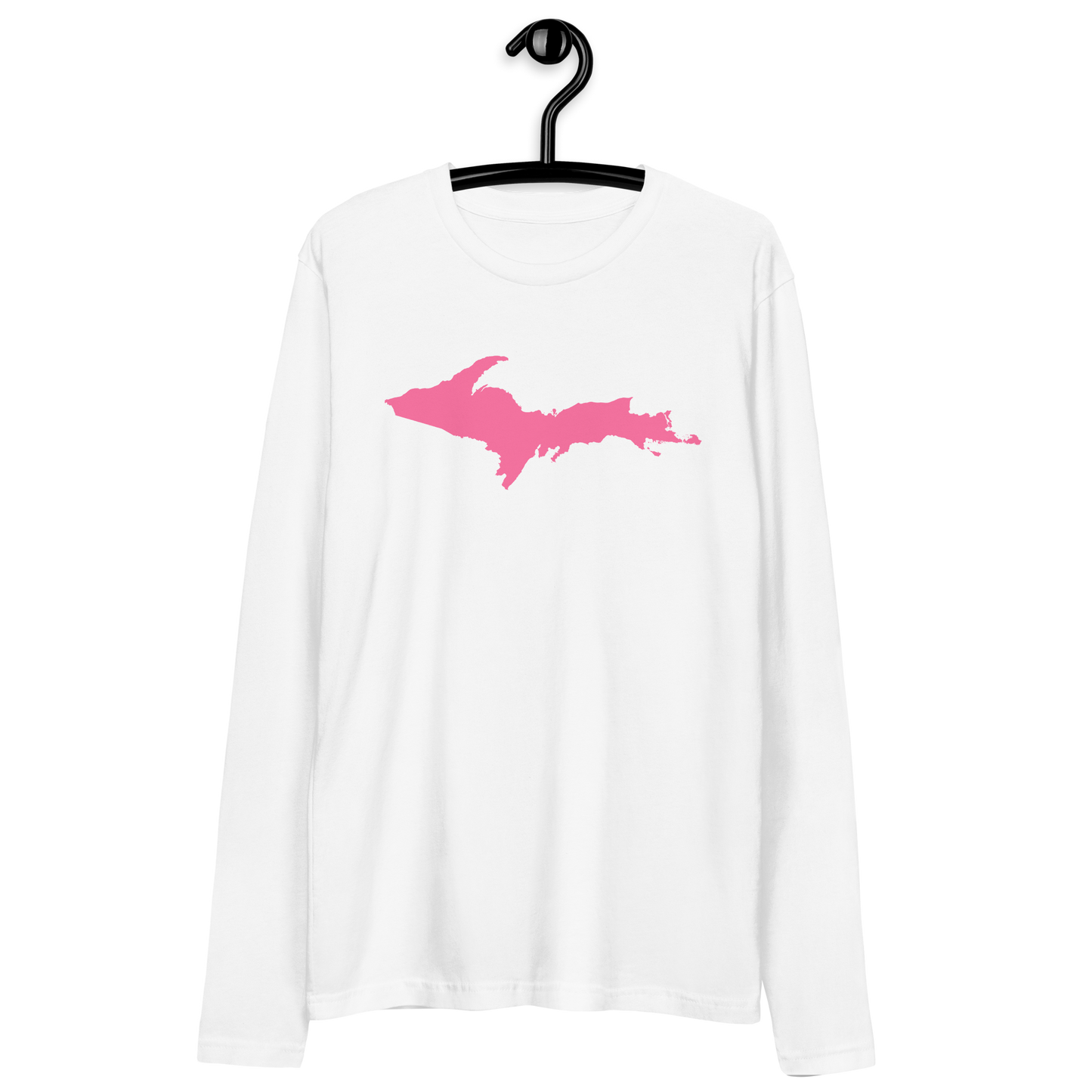 Michigan Upper Peninsula Fitted T-Shirt (w/ Pink UP Outline) | Men's Long Sleeve