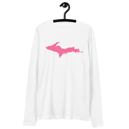 Michigan Upper Peninsula Fitted T-Shirt (w/ Pink UP Outline) | Men's Long Sleeve