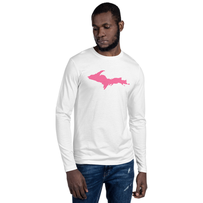 Michigan Upper Peninsula Fitted T-Shirt (w/ Pink UP Outline) | Men's Long Sleeve