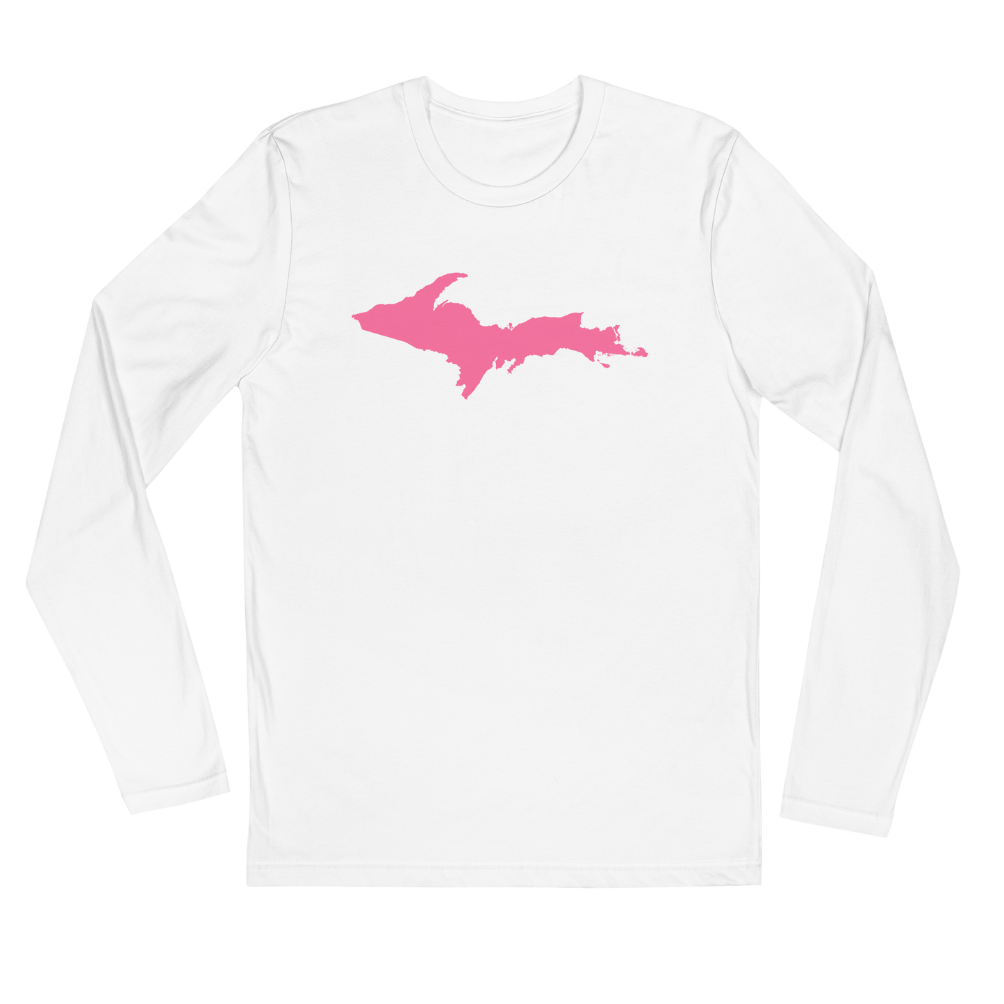 Michigan Upper Peninsula Fitted T-Shirt (w/ Pink UP Outline) | Men's Long Sleeve