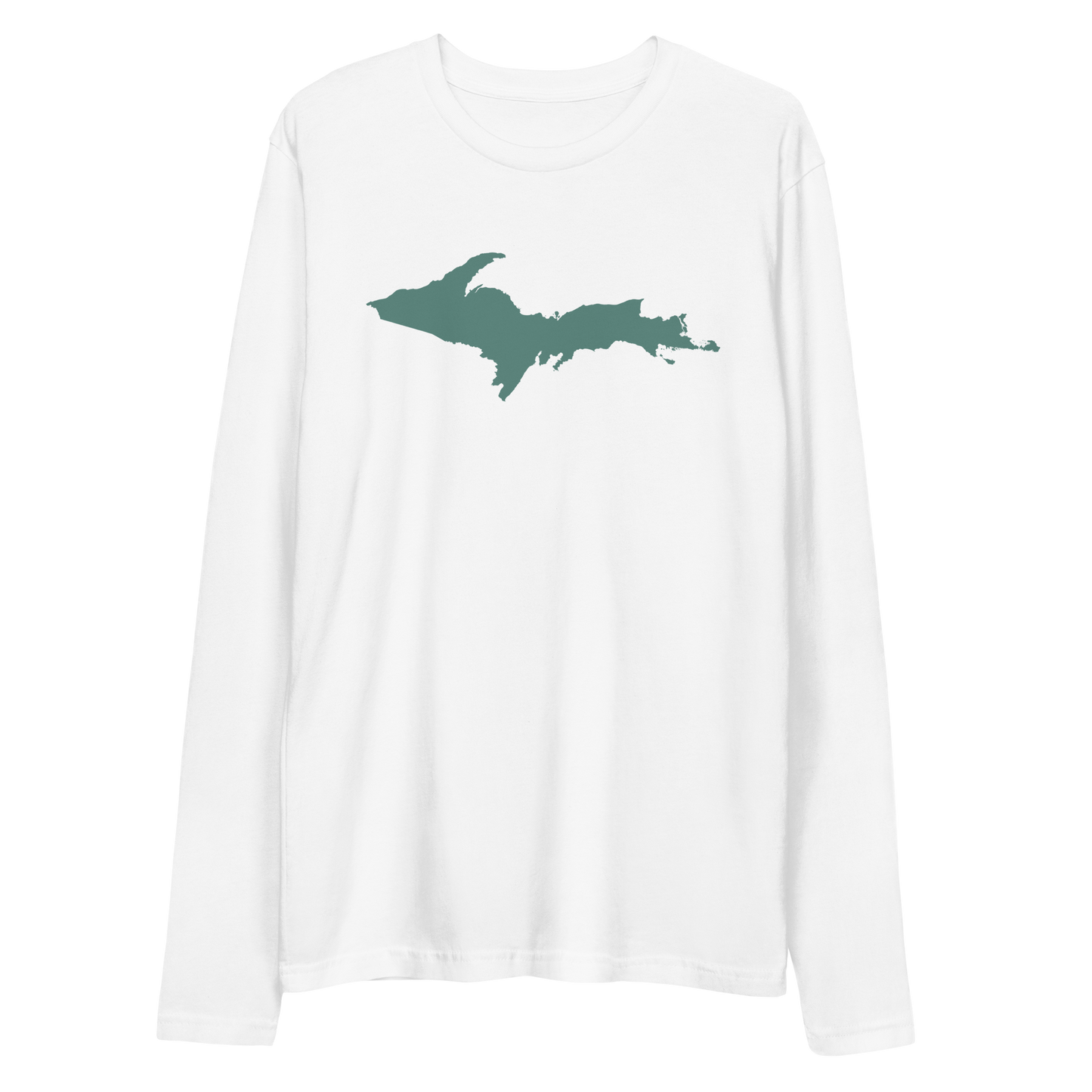 Michigan Upper Peninsula Fitted T-Shirt (w/ Copper Green UP Outline) | Men's Long Sleeve