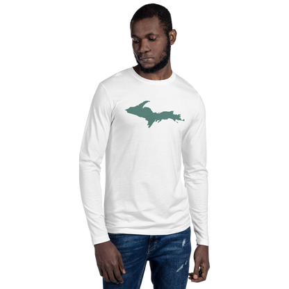 Michigan Upper Peninsula Fitted T-Shirt (w/ Copper Green UP Outline) | Men's Long Sleeve