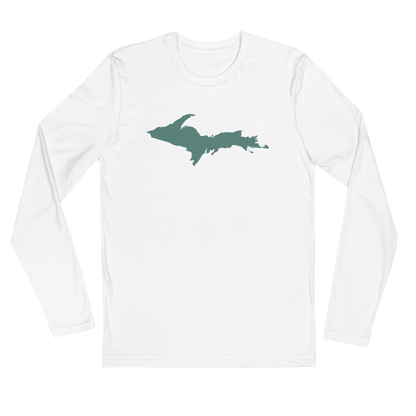 Michigan Upper Peninsula Fitted T-Shirt (w/ Copper Green UP Outline) | Men's Long Sleeve