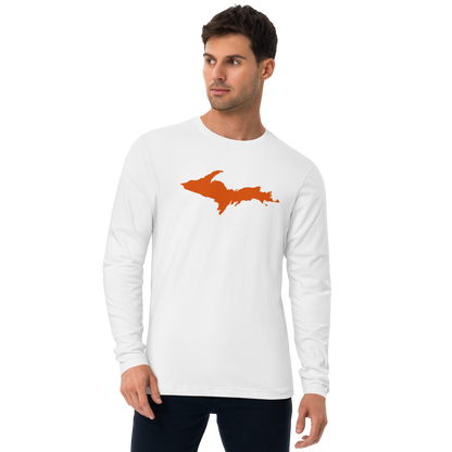 Michigan Upper Peninsula Fitted T-Shirt (w/ Orange UP Outline) | Men's Long Sleeve