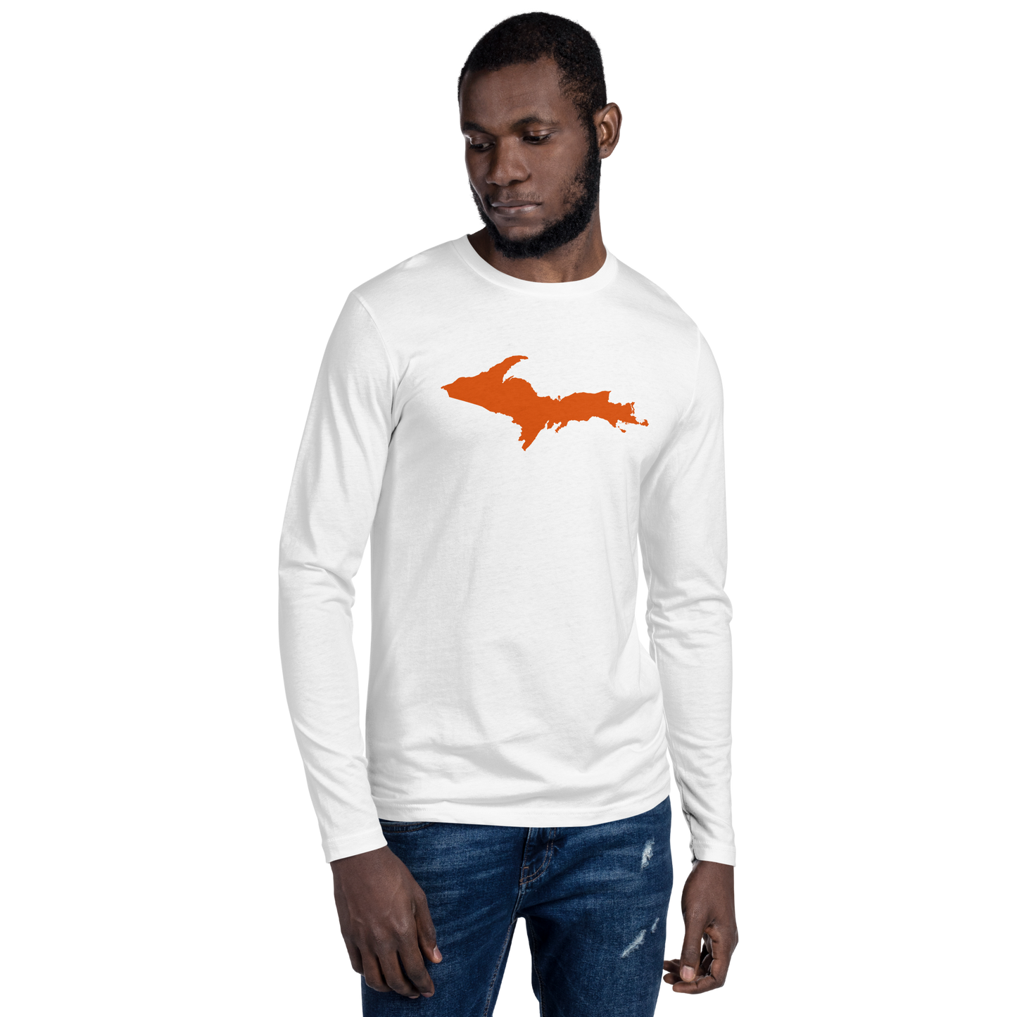 Michigan Upper Peninsula Fitted T-Shirt (w/ Orange UP Outline) | Men's Long Sleeve