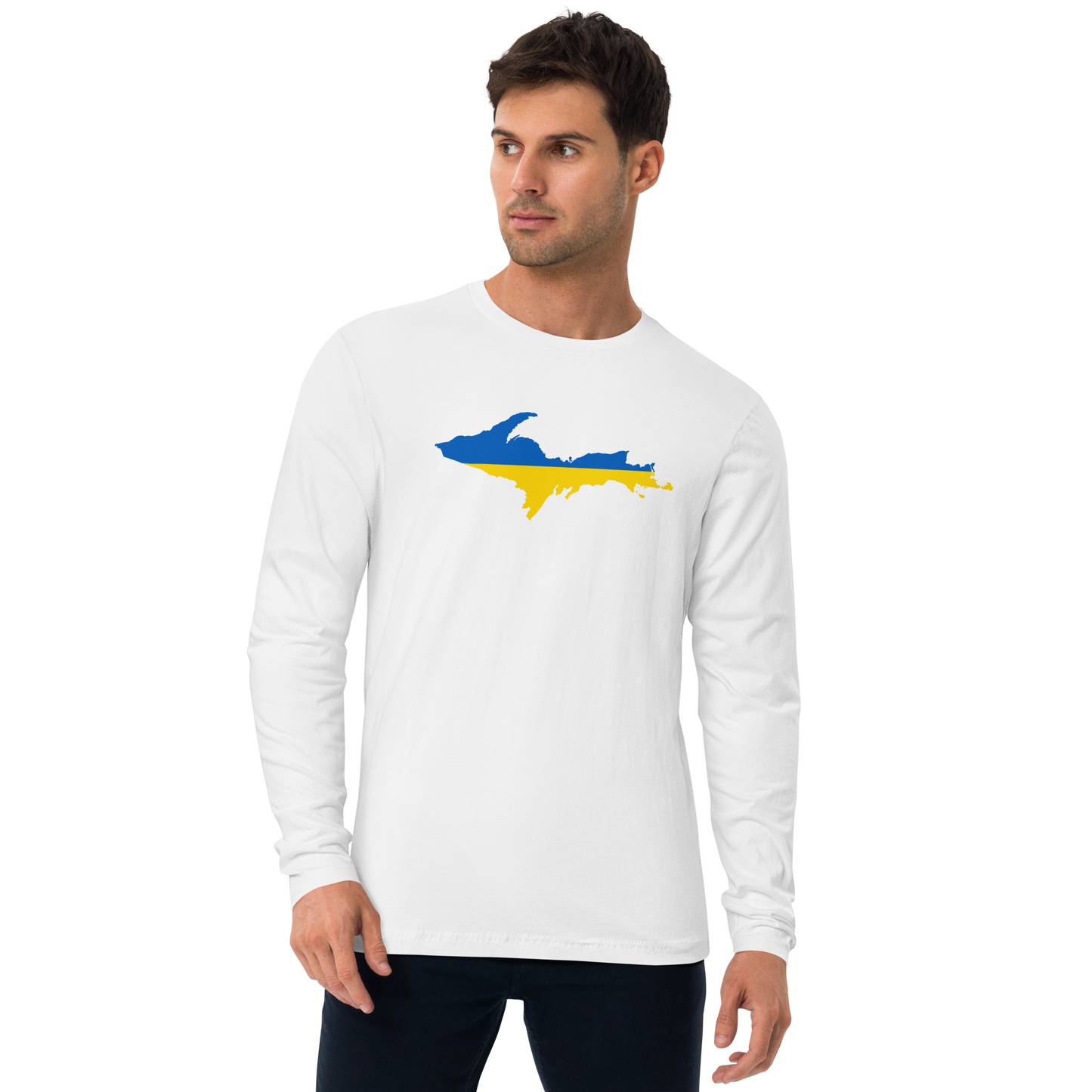 Michigan Upper Peninsula Long Sleeve T-Shirt (w/ Copper UP Outline) | Men's Fitted