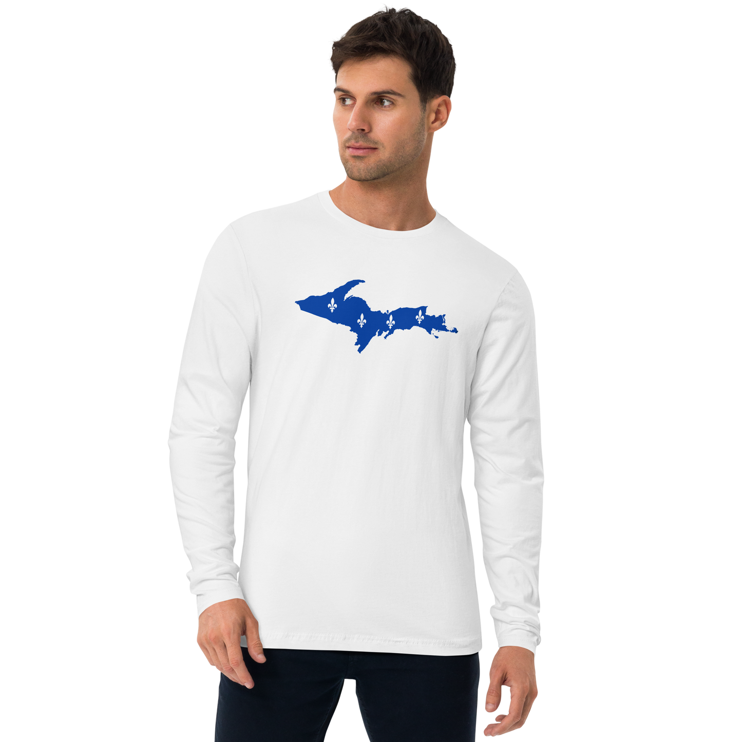 Michigan Upper Peninsula Long Sleeve T-Shirt (w/ UP Quebec Flag) | Men's Fitted