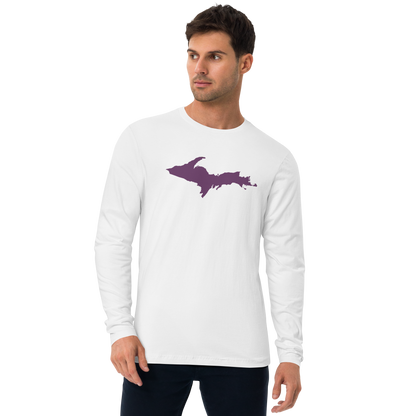 Michigan Upper Peninsula Long Sleeve T-Shirt (w/ Plum UP Outline) | Men's Fitted