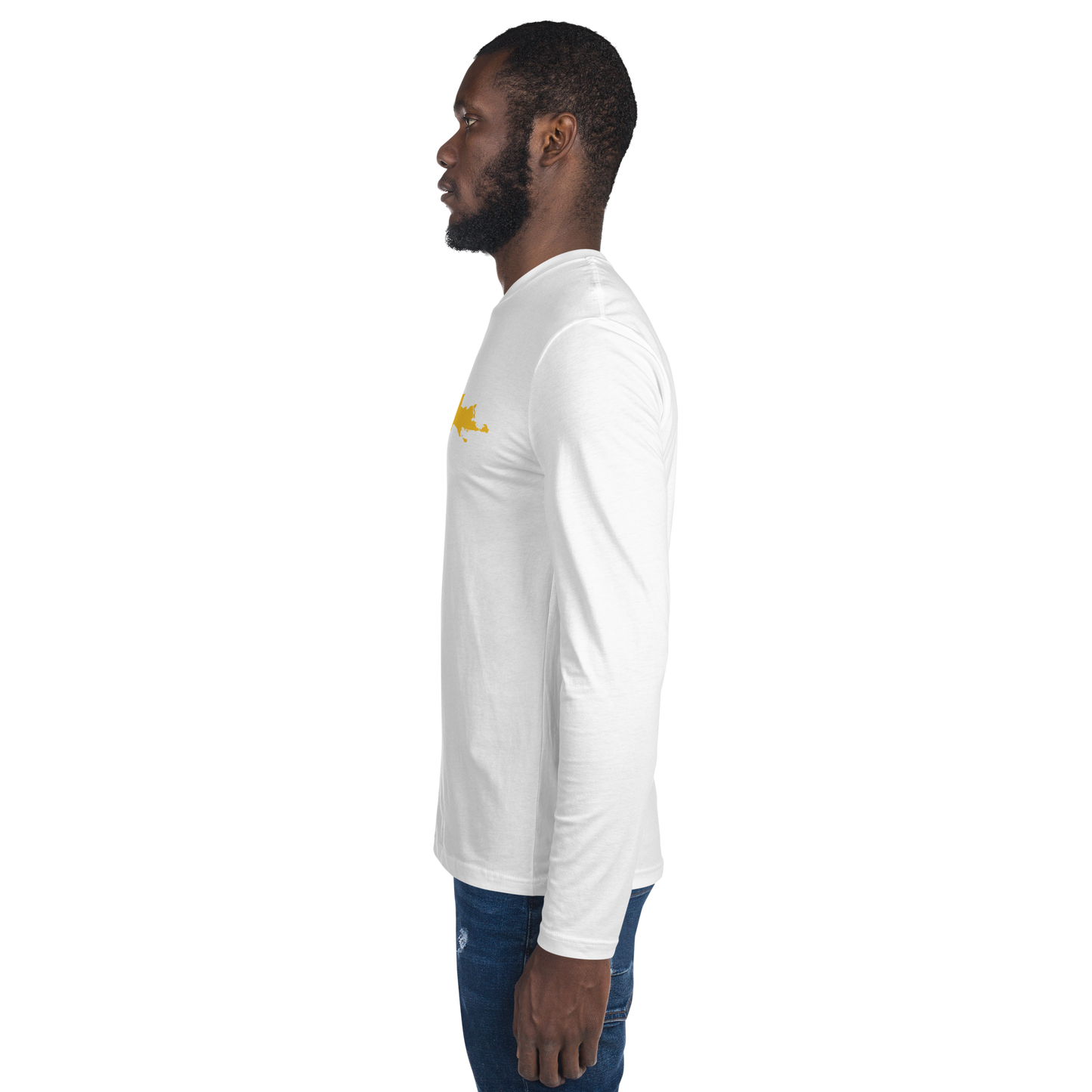 Michigan Upper Peninsula T-Shirt (w/ Gold UP Outline) | Men's Fitted Long Sleeve