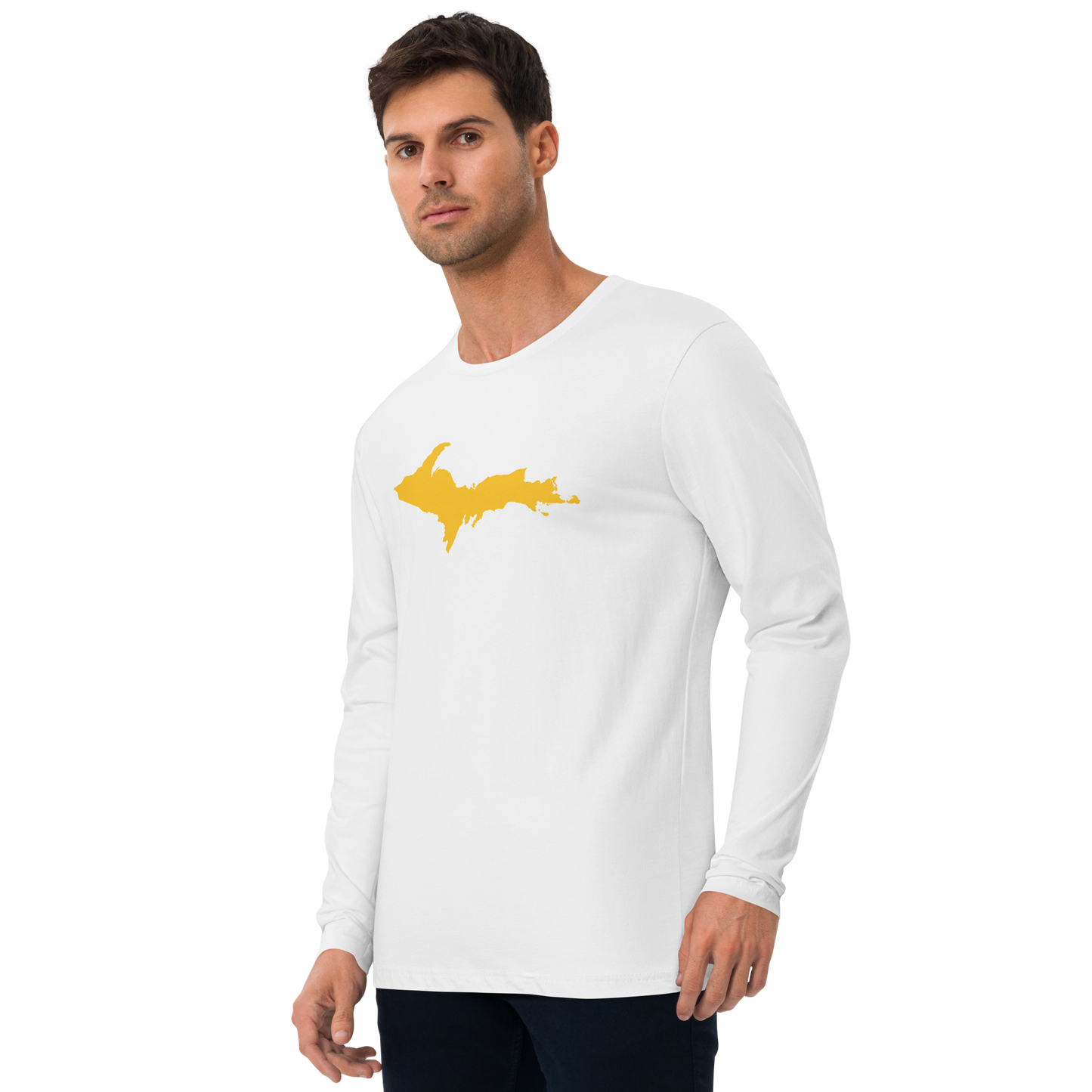 Michigan Upper Peninsula T-Shirt (w/ Gold UP Outline) | Men's Fitted Long Sleeve