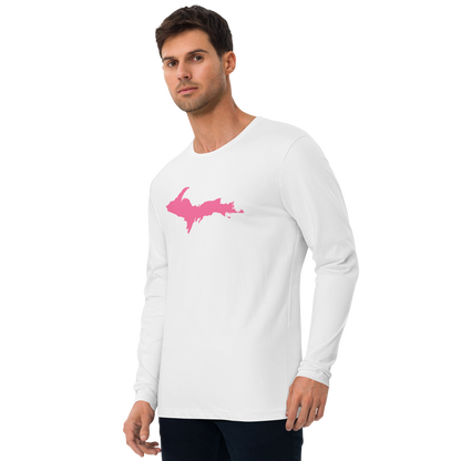 Michigan Upper Peninsula Fitted T-Shirt (w/ Pink UP Outline) | Men's Long Sleeve