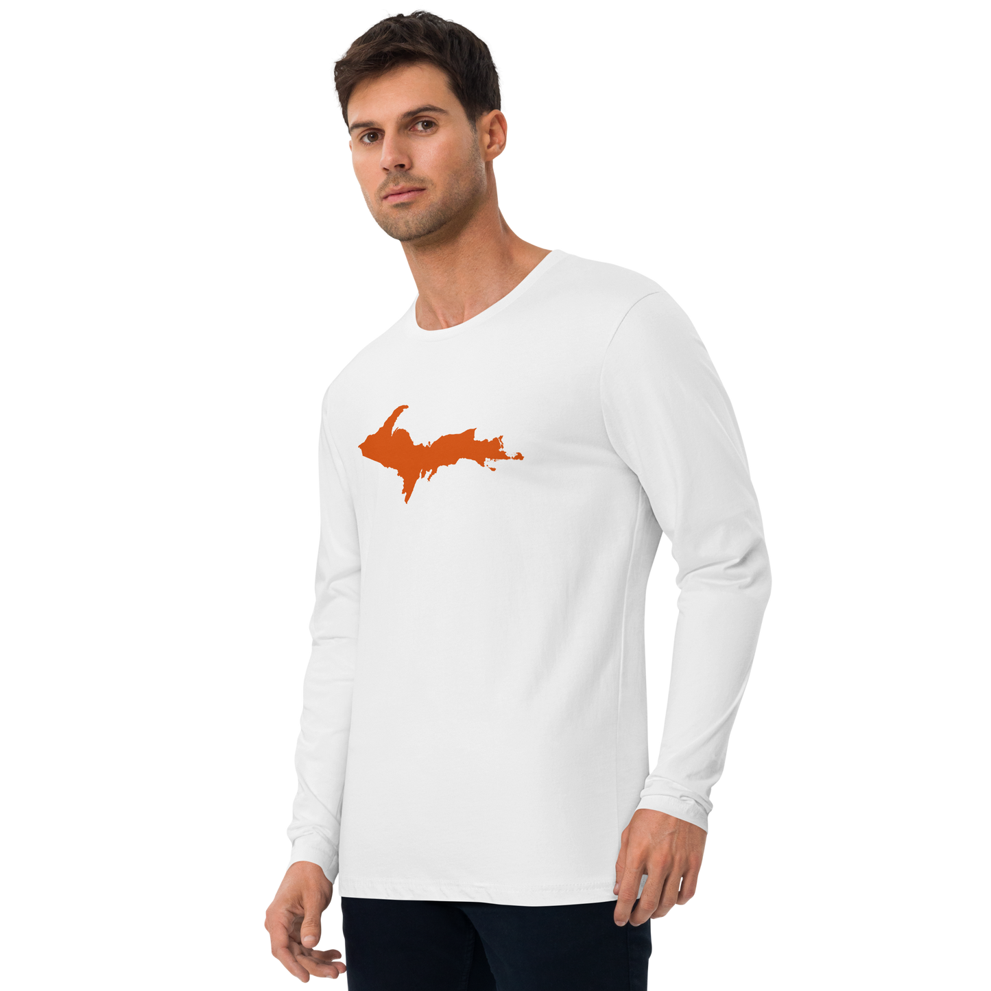 Michigan Upper Peninsula Fitted T-Shirt (w/ Orange UP Outline) | Men's Long Sleeve