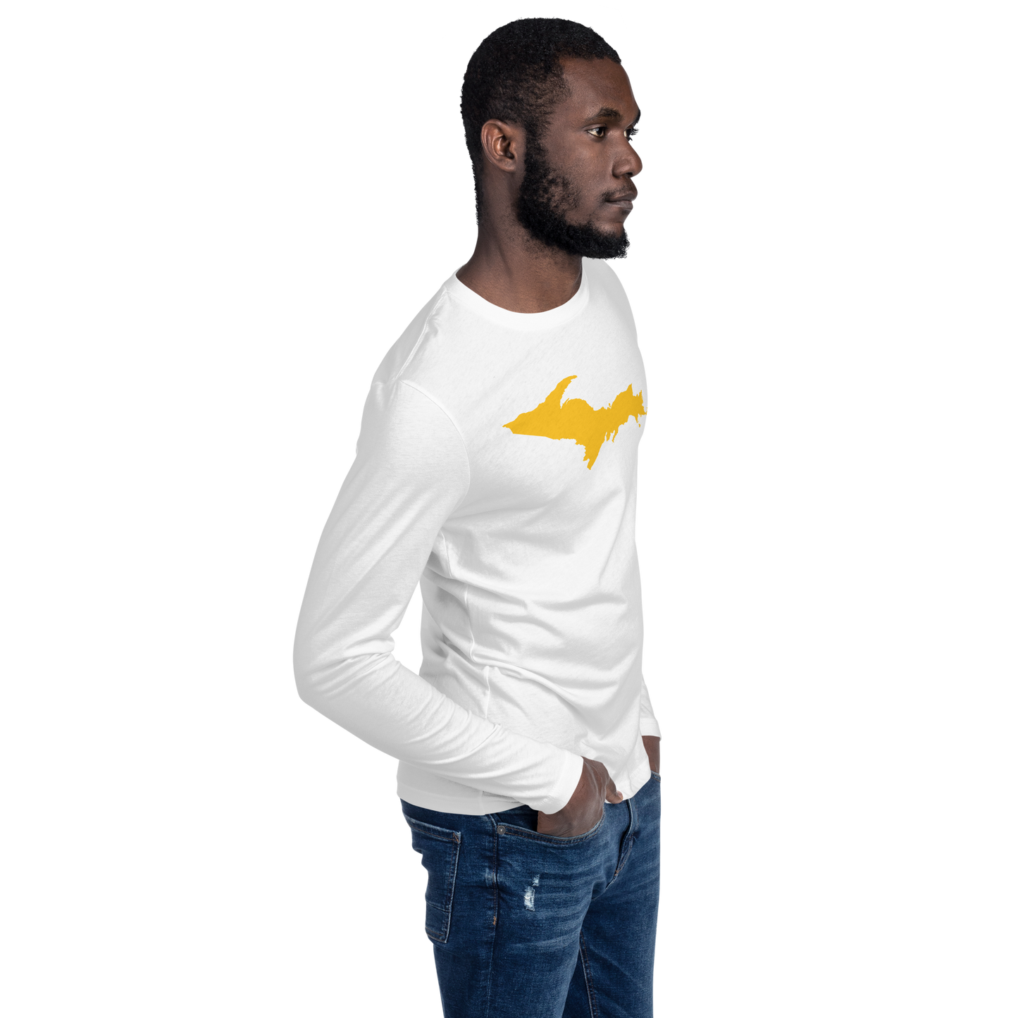 Michigan Upper Peninsula T-Shirt (w/ Gold UP Outline) | Men's Fitted Long Sleeve