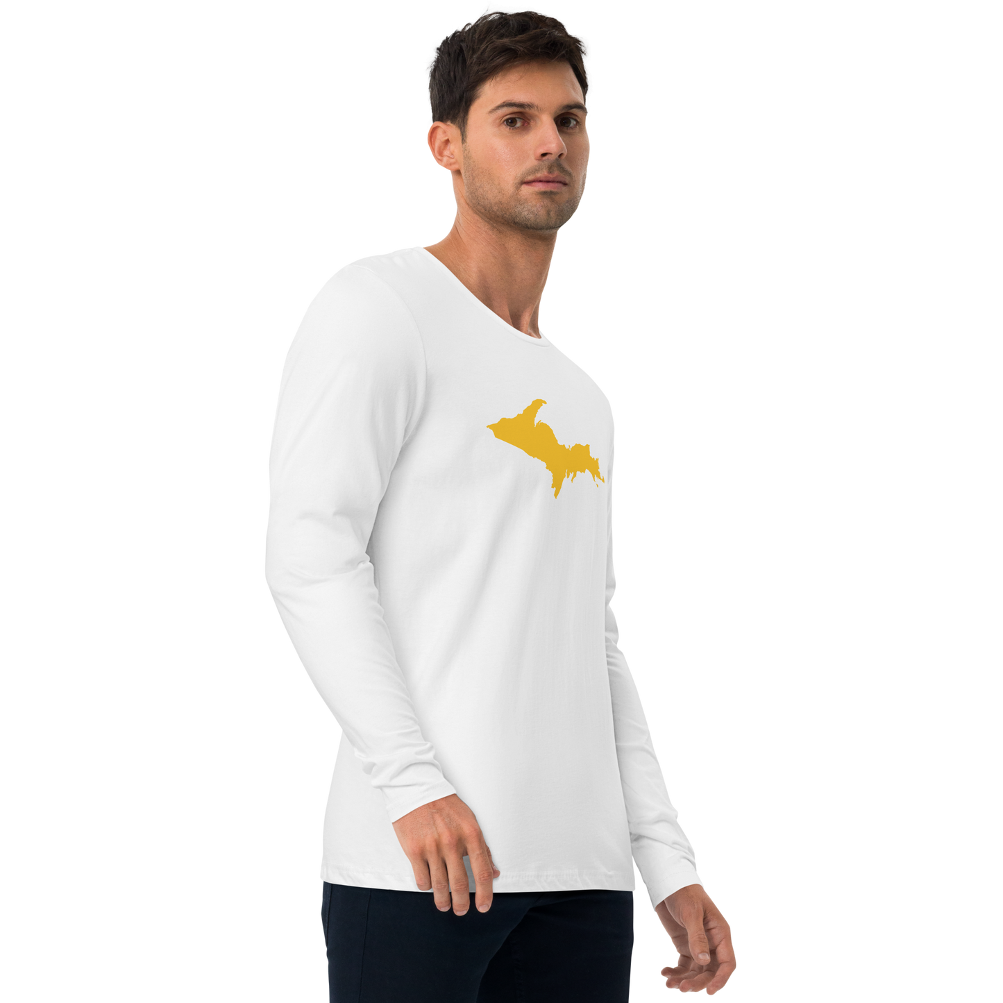 Michigan Upper Peninsula T-Shirt (w/ Gold UP Outline) | Men's Fitted Long Sleeve