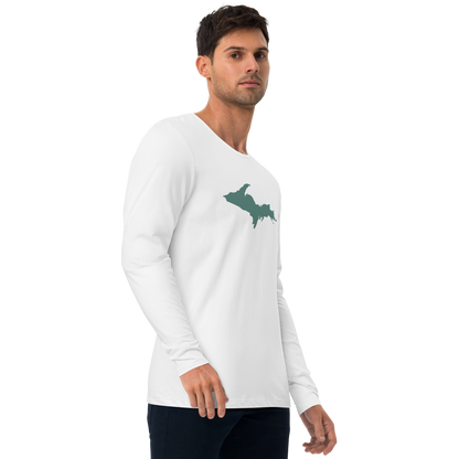 Michigan Upper Peninsula Fitted T-Shirt (w/ Copper Green UP Outline) | Men's Long Sleeve