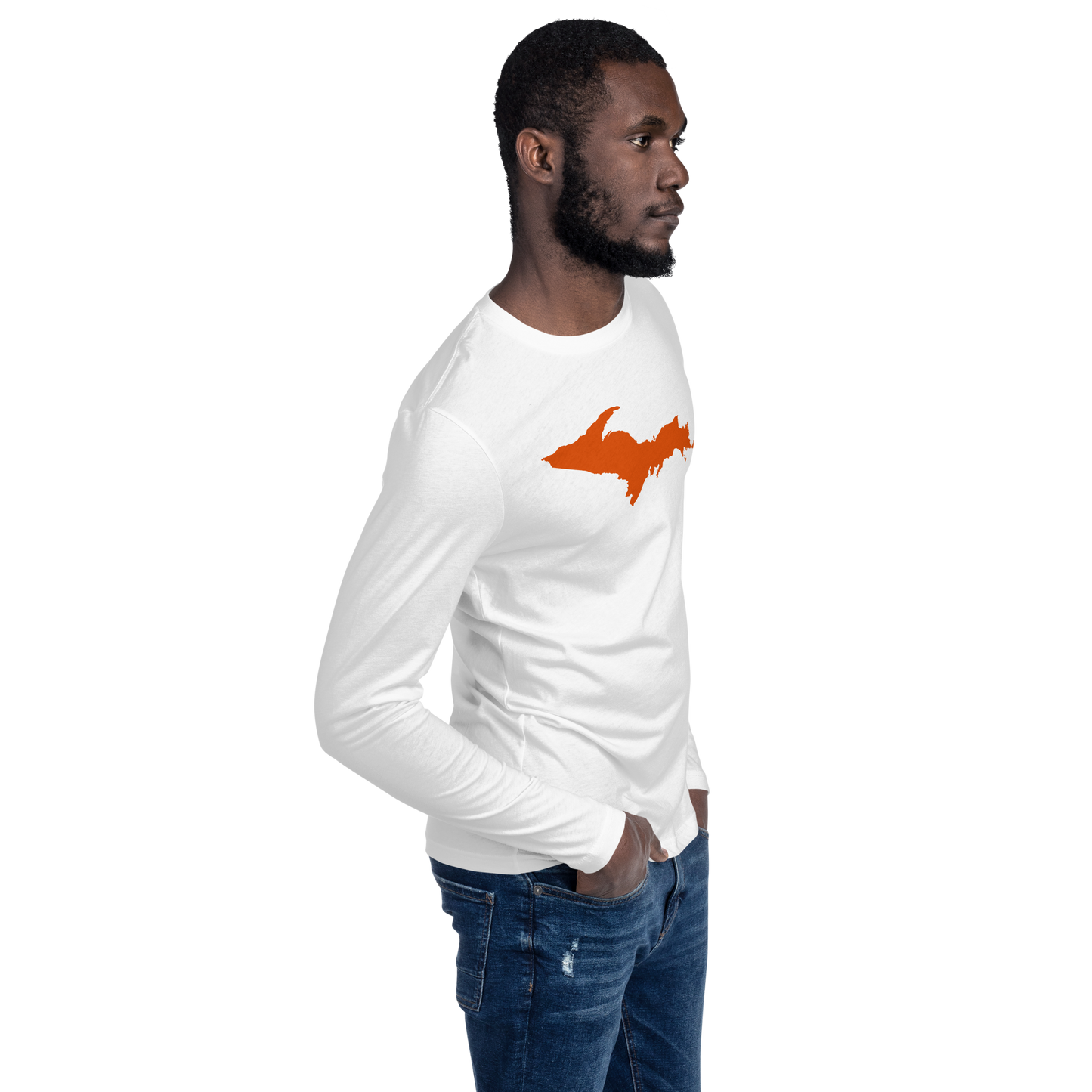Michigan Upper Peninsula Fitted T-Shirt (w/ Orange UP Outline) | Men's Long Sleeve