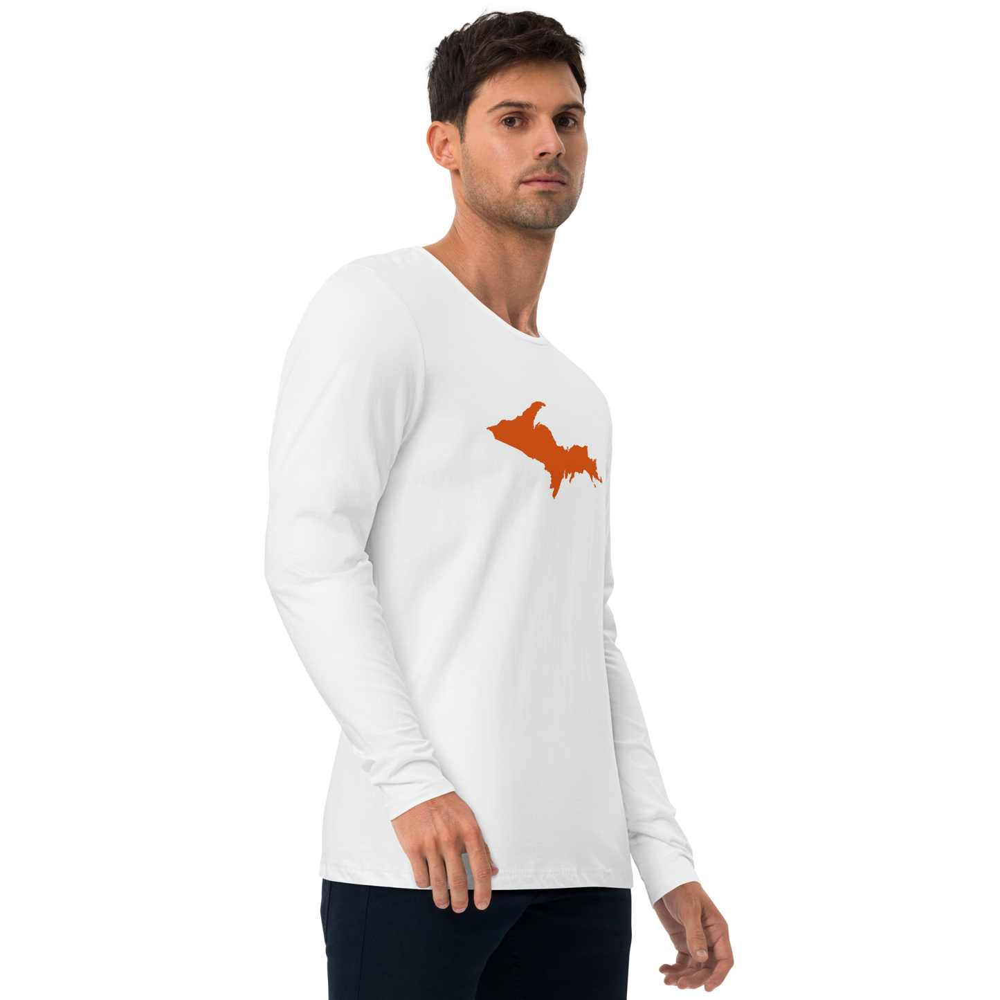 Michigan Upper Peninsula Fitted T-Shirt (w/ Orange UP Outline) | Men's Long Sleeve