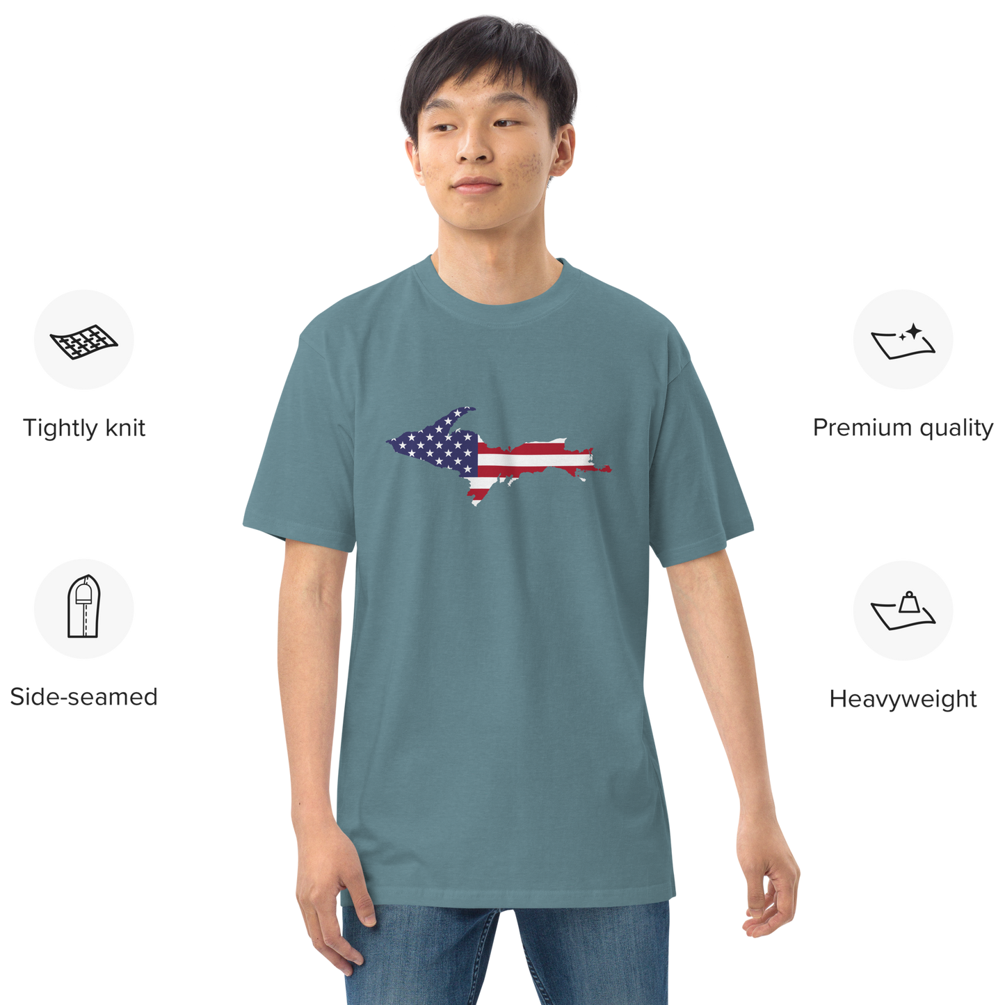 Michigan Upper Peninsula T-Shirt (w/ UP USA Flag) | Men's Heavyweight