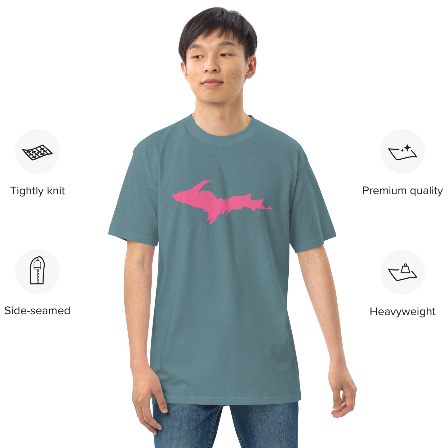 Michigan Upper Peninsula T-Shirt (w/ Pink UP Outline) | Men's Heavyweight