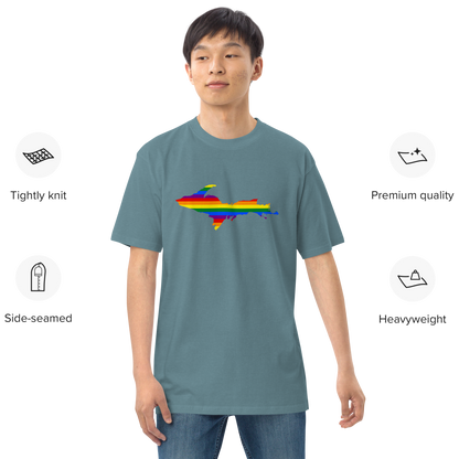 Michigan Upper Peninsula T-Shirt (w/ UP Rainbow Pride Flag) | Men's Heavyweight