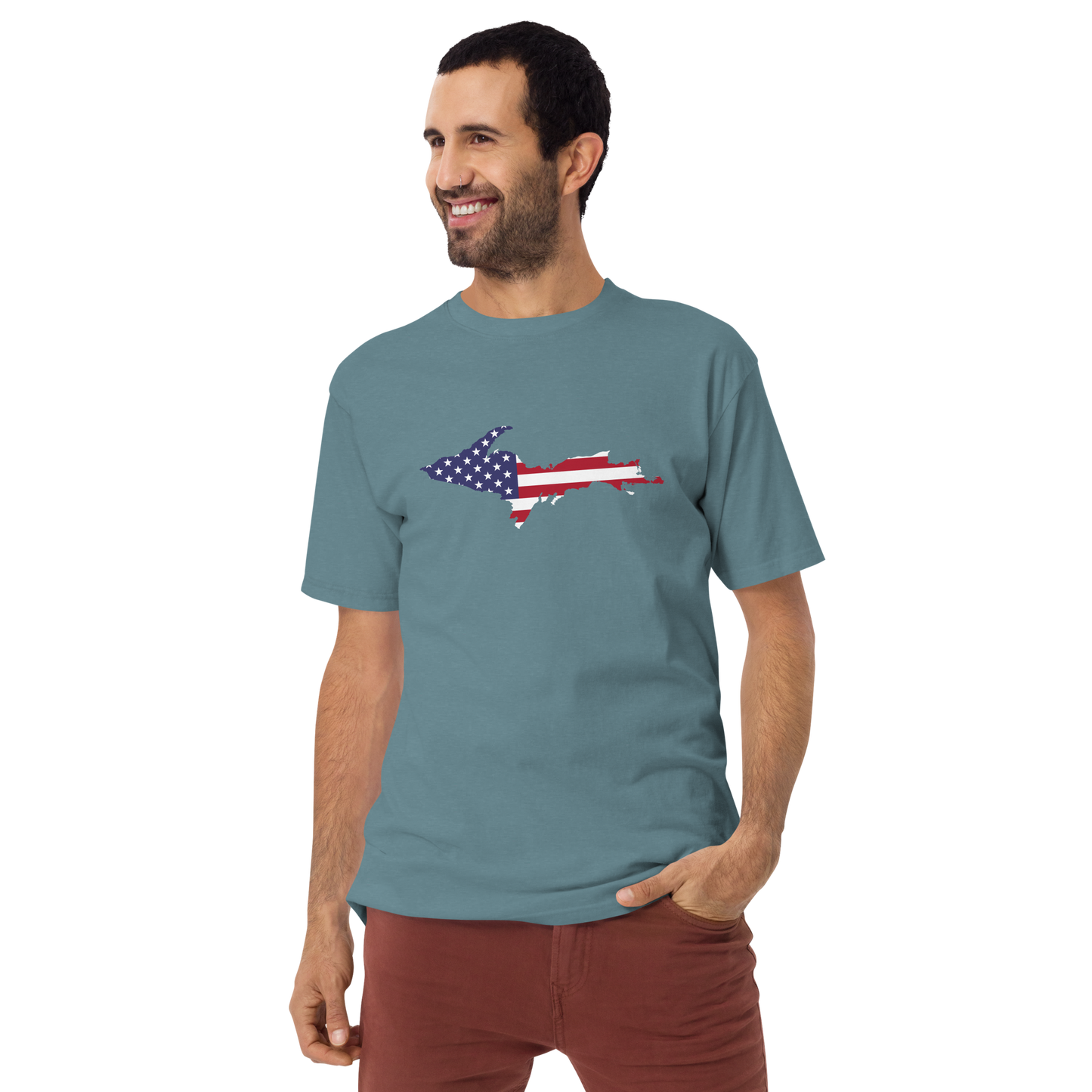 Michigan Upper Peninsula T-Shirt (w/ UP USA Flag) | Men's Heavyweight