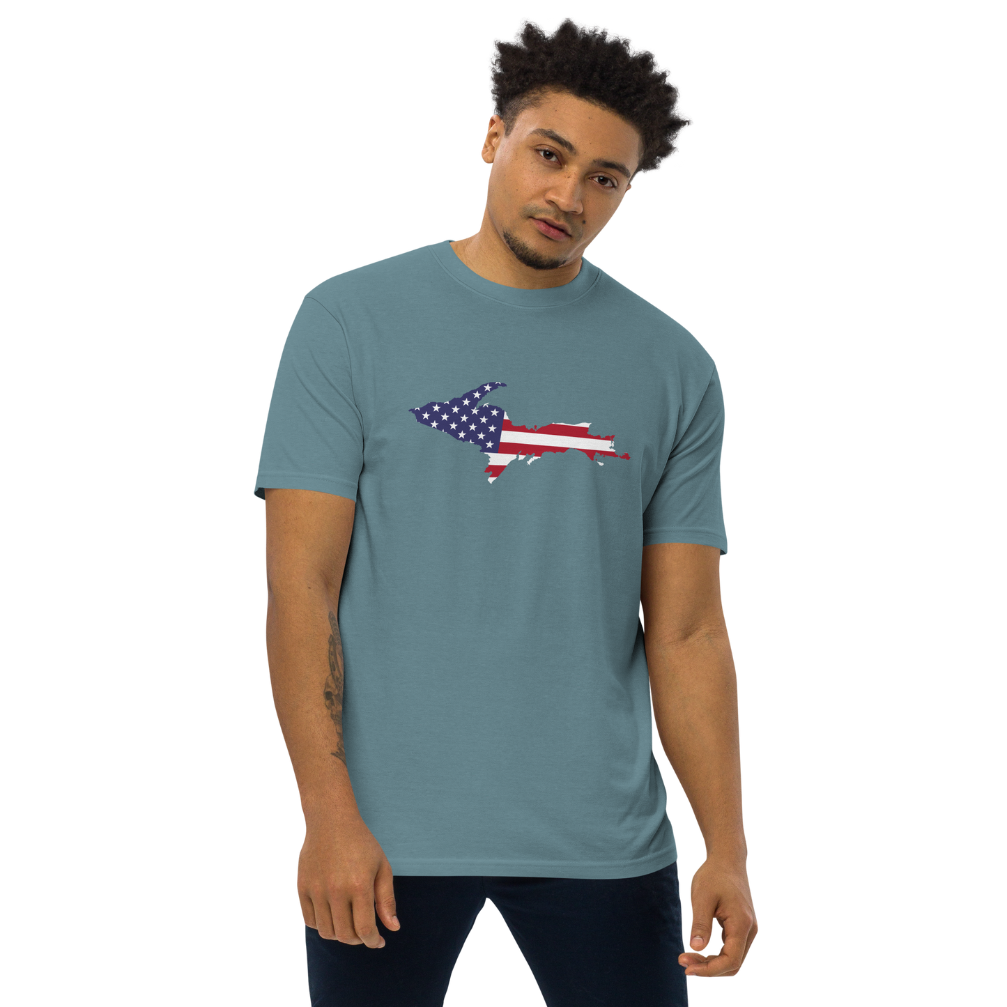 Michigan Upper Peninsula T-Shirt (w/ UP USA Flag) | Men's Heavyweight