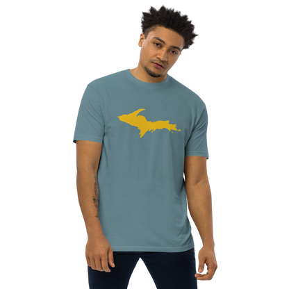 Michigan Upper Peninsula T-Shirt (w/ Gold UP Outline) | Men's Heavyweight