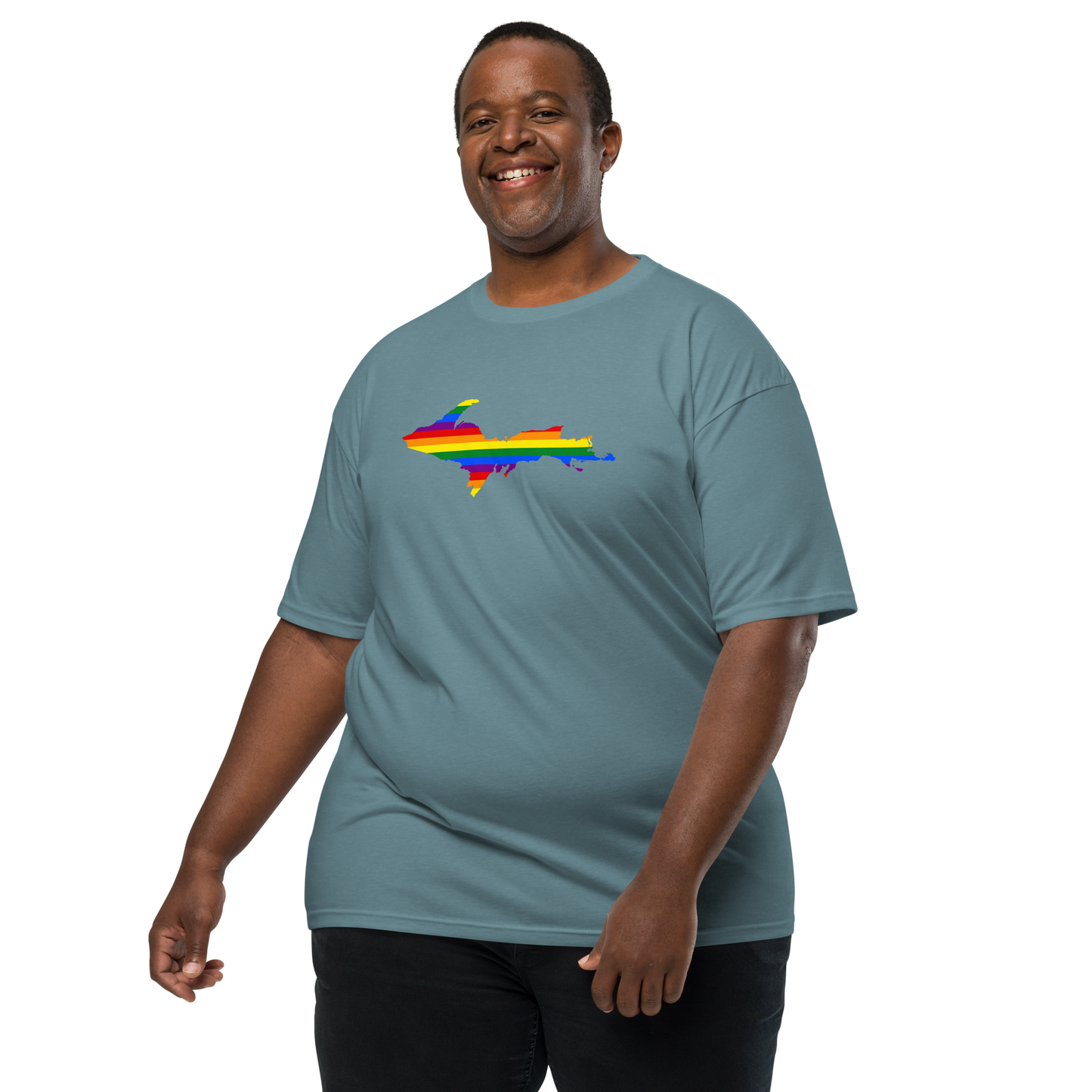 Michigan Upper Peninsula T-Shirt (w/ UP Rainbow Pride Flag) | Men's Heavyweight