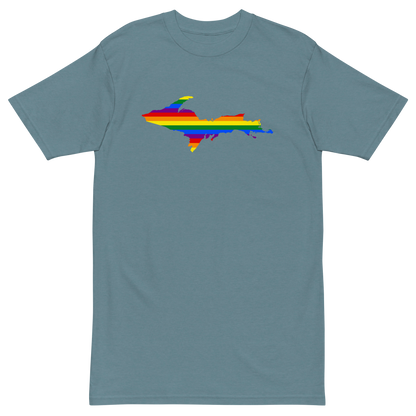 Michigan Upper Peninsula T-Shirt (w/ UP Rainbow Pride Flag) | Men's Heavyweight