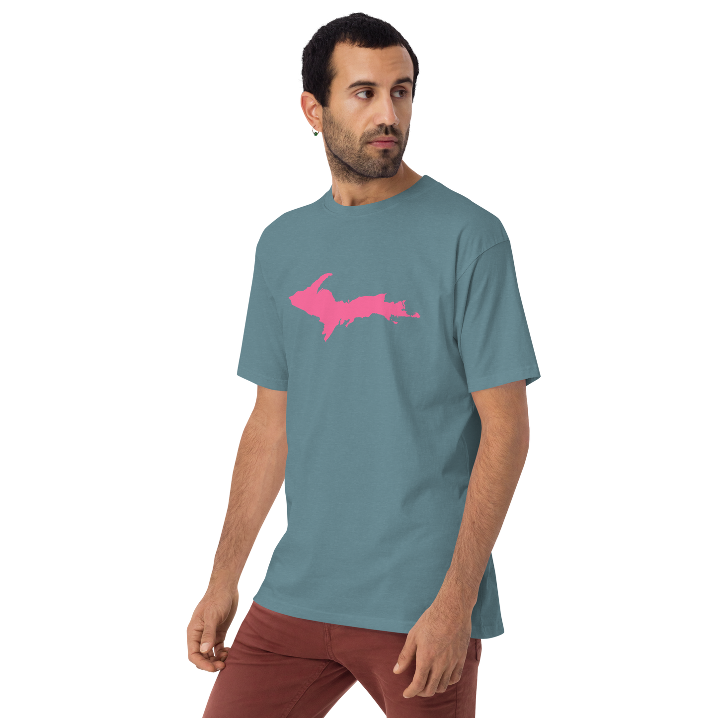 Michigan Upper Peninsula T-Shirt (w/ Pink UP Outline) | Men's Heavyweight