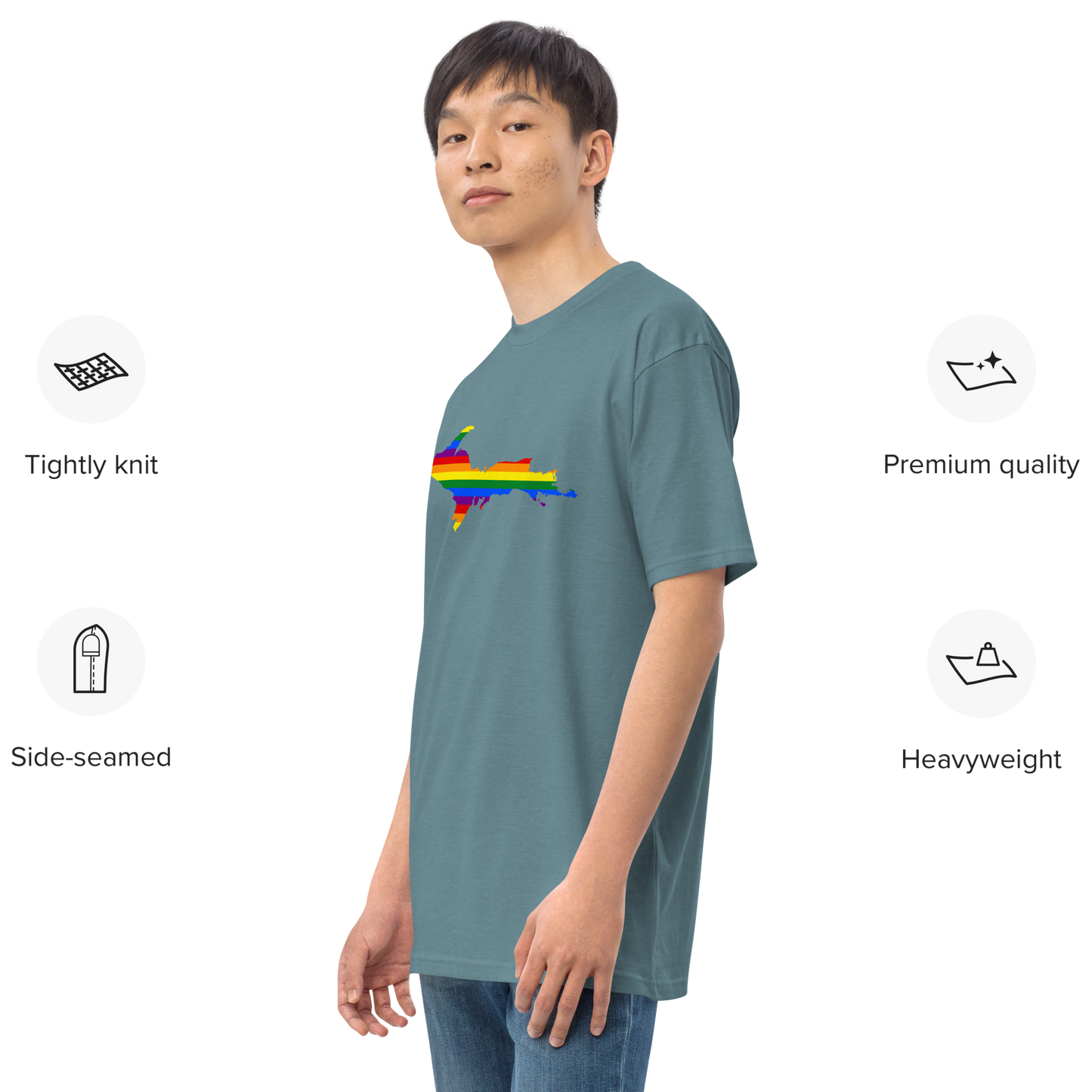 Michigan Upper Peninsula T-Shirt (w/ UP Rainbow Pride Flag) | Men's Heavyweight