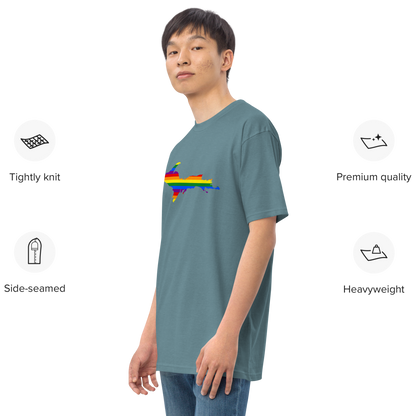 Michigan Upper Peninsula T-Shirt (w/ UP Rainbow Pride Flag) | Men's Heavyweight