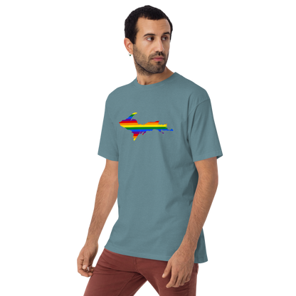 Michigan Upper Peninsula T-Shirt (w/ UP Rainbow Pride Flag) | Men's Heavyweight