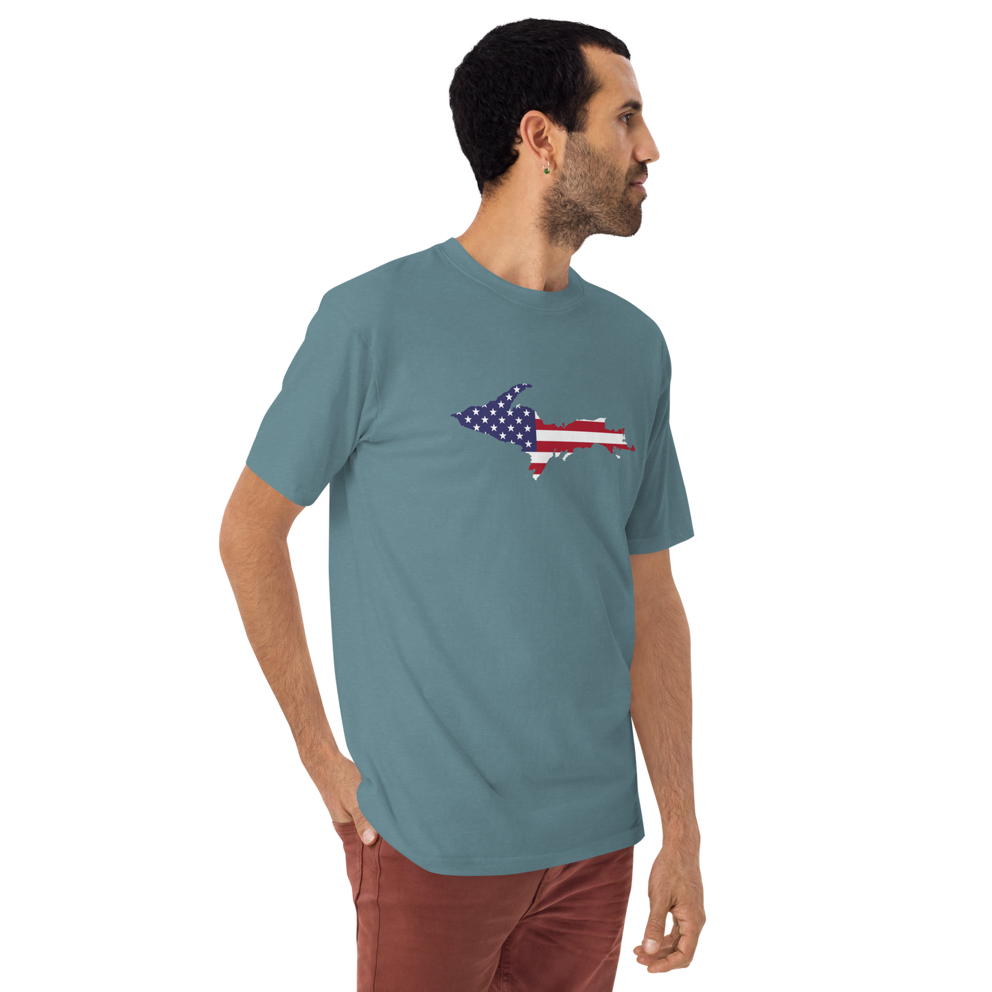 Michigan Upper Peninsula T-Shirt (w/ UP USA Flag) | Men's Heavyweight