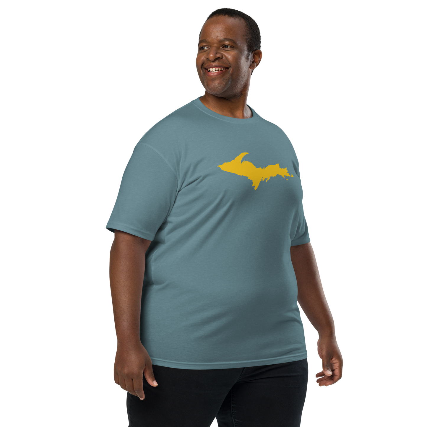 Michigan Upper Peninsula T-Shirt (w/ Gold UP Outline) | Men's Heavyweight