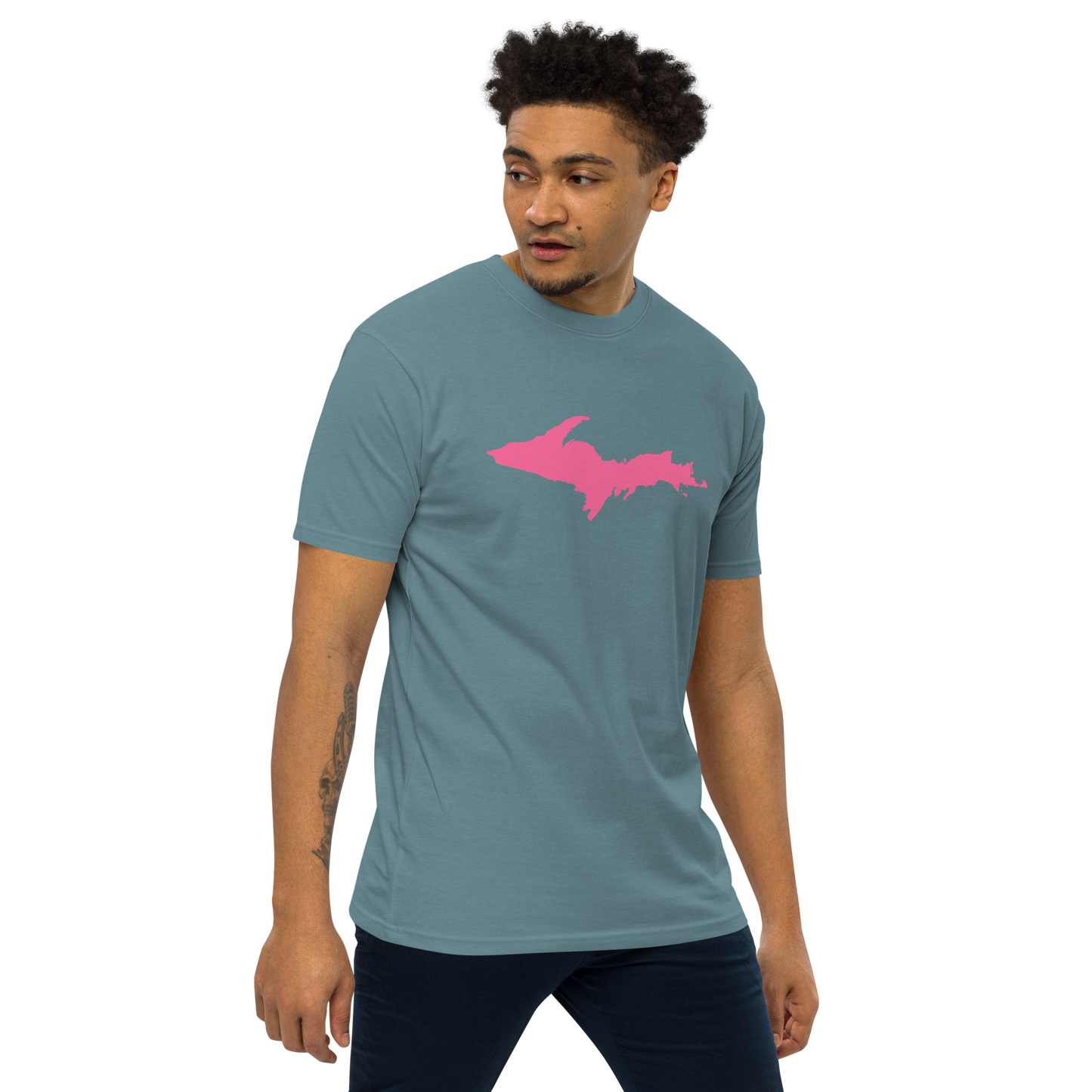 Michigan Upper Peninsula T-Shirt (w/ Pink UP Outline) | Men's Heavyweight