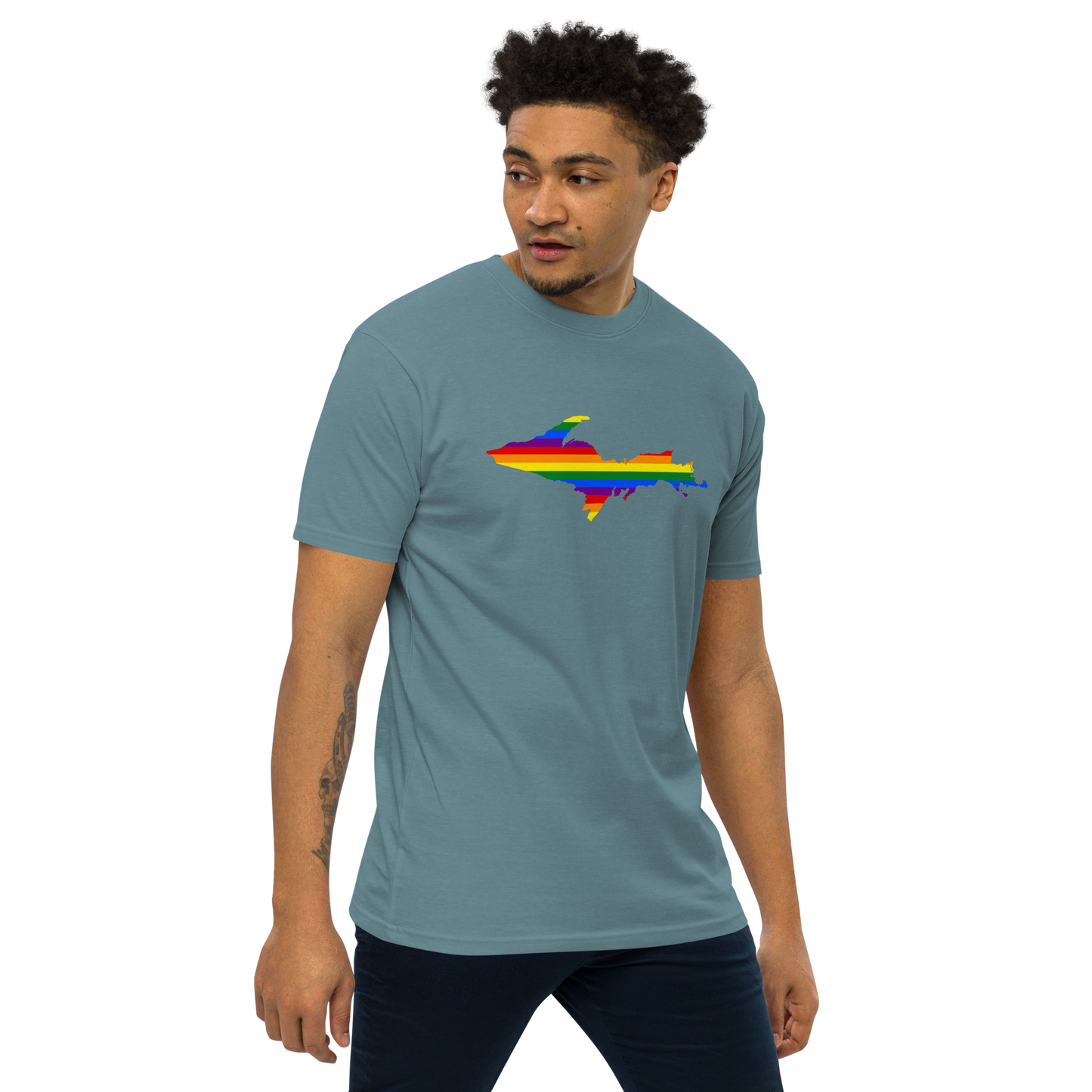 Michigan Upper Peninsula T-Shirt (w/ UP Rainbow Pride Flag) | Men's Heavyweight