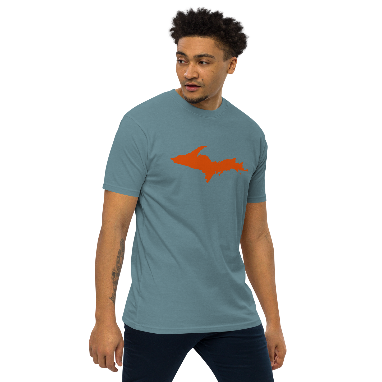 Michigan Upper Peninsula T-Shirt (w/ Orange Outline) | Men's Heavyweight