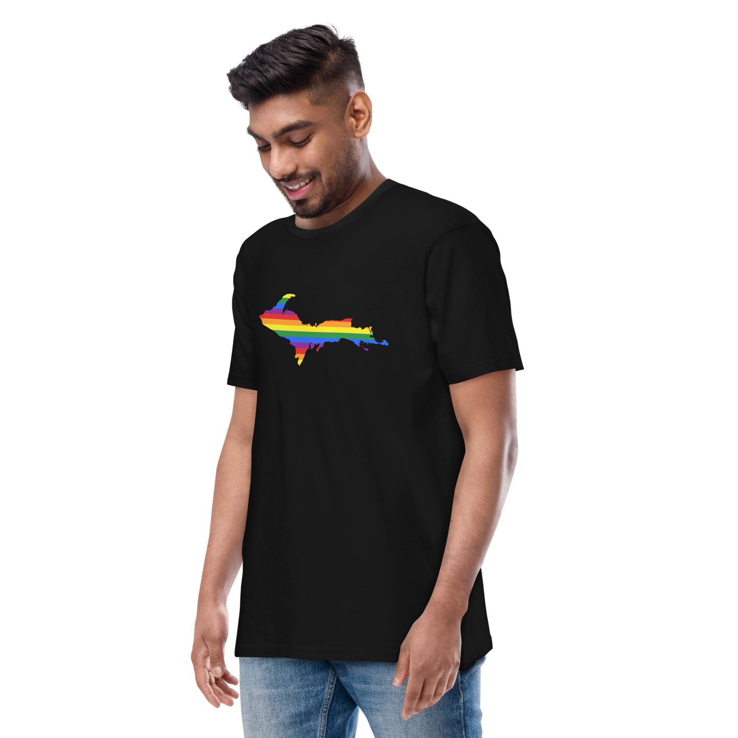 Michigan Upper Peninsula T-Shirt (w/ UP Rainbow Pride Flag) | Men's Heavyweight