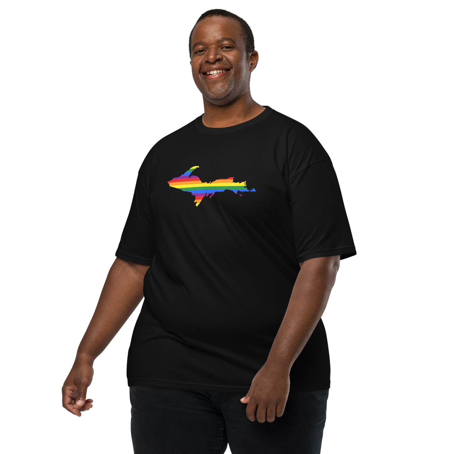 Michigan Upper Peninsula T-Shirt (w/ UP Rainbow Pride Flag) | Men's Heavyweight