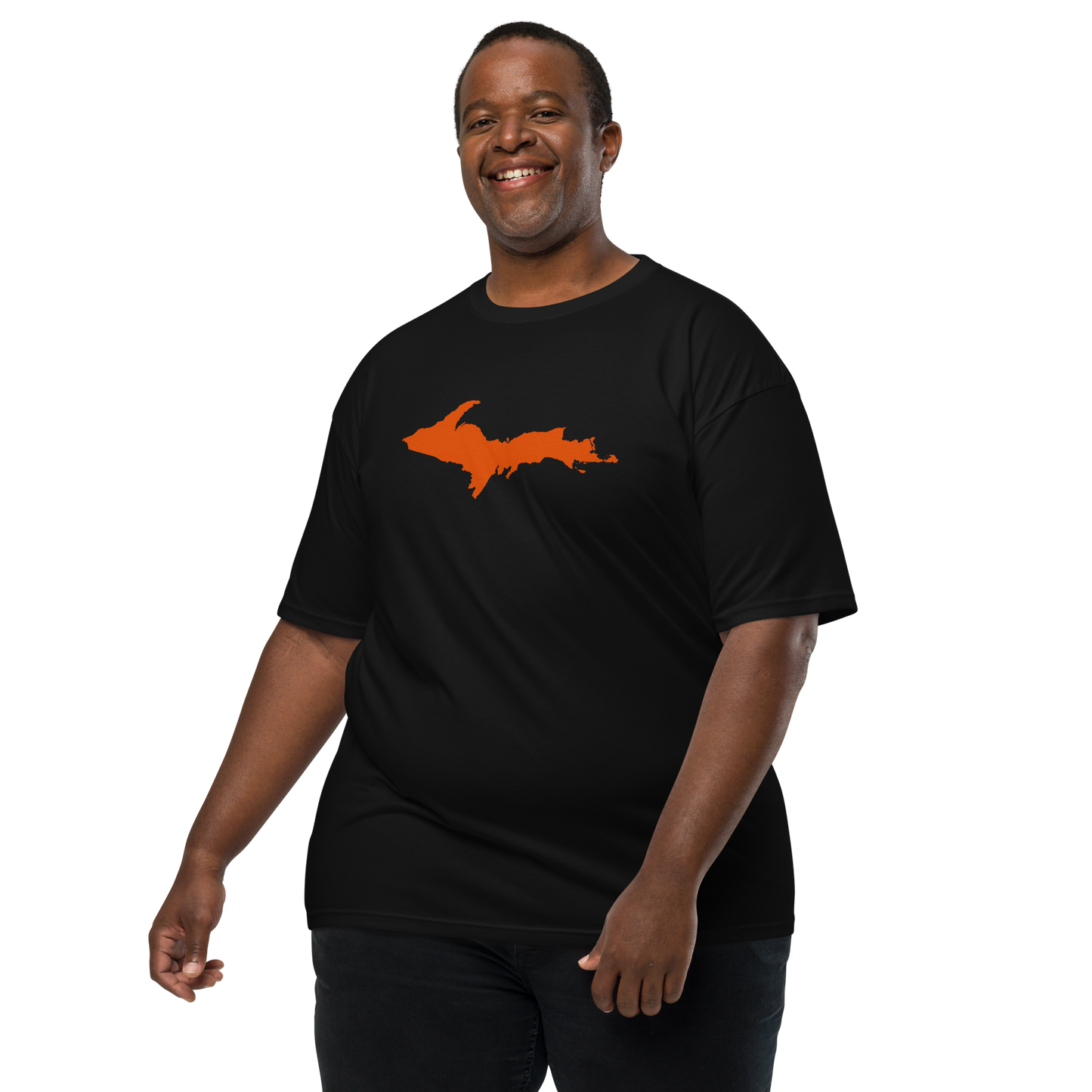 Michigan Upper Peninsula T-Shirt (w/ Orange Outline) | Men's Heavyweight