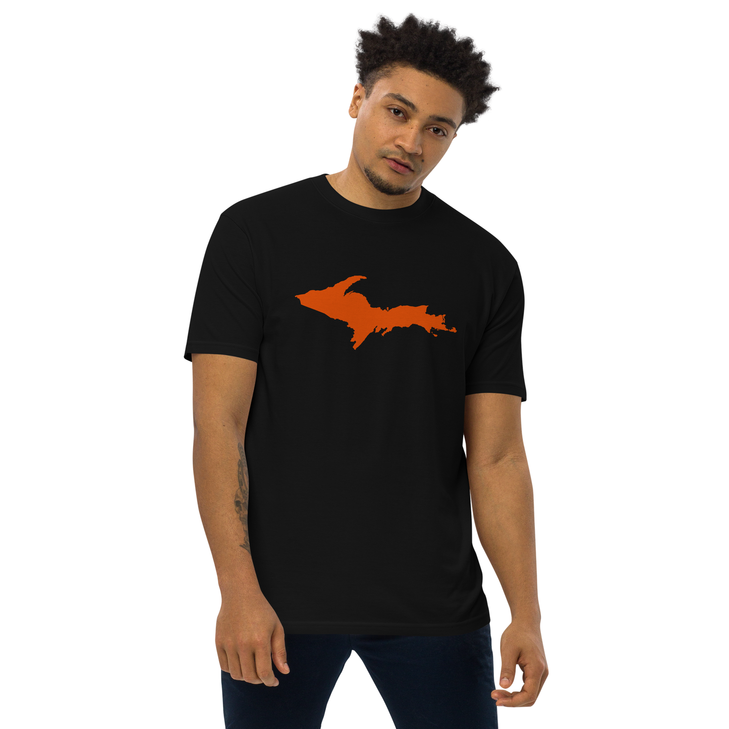 Michigan Upper Peninsula T-Shirt (w/ Orange Outline) | Men's Heavyweight