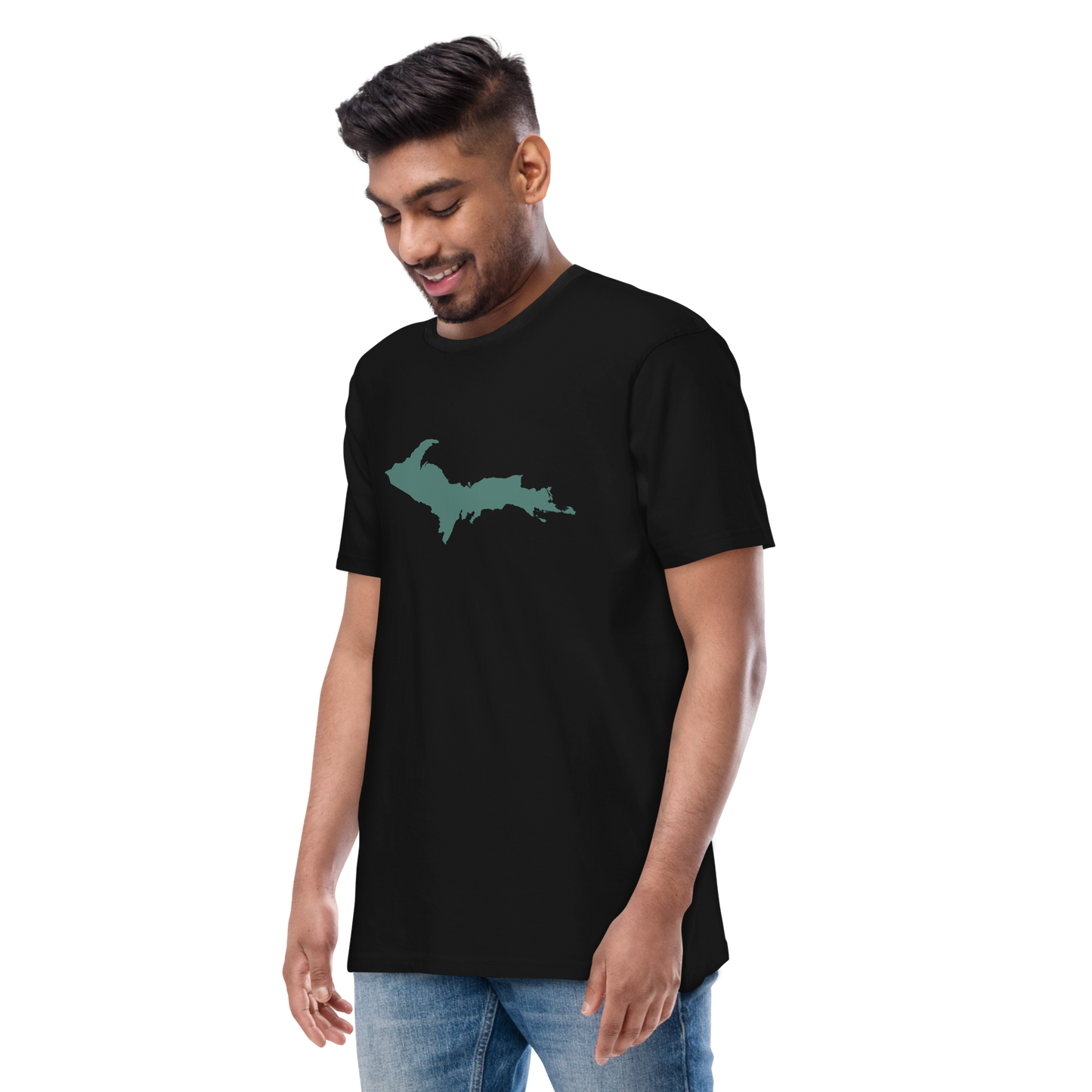 Michigan Upper Peninsula T-Shirt (w/ Copper Green UP Outline) | Men's Heavyweight